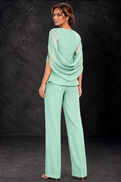 BOLODOO Mint Green Embellished Cape Sleeve Mother of the Bride Pantsuit - Mint Green - Mint_Green_2