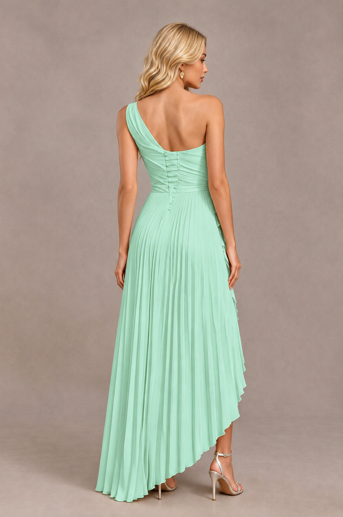BOLODOO Mint Green One-Shoulder High-Low Ruffle Maxi Dress - Mint Green - Mint_Green_2