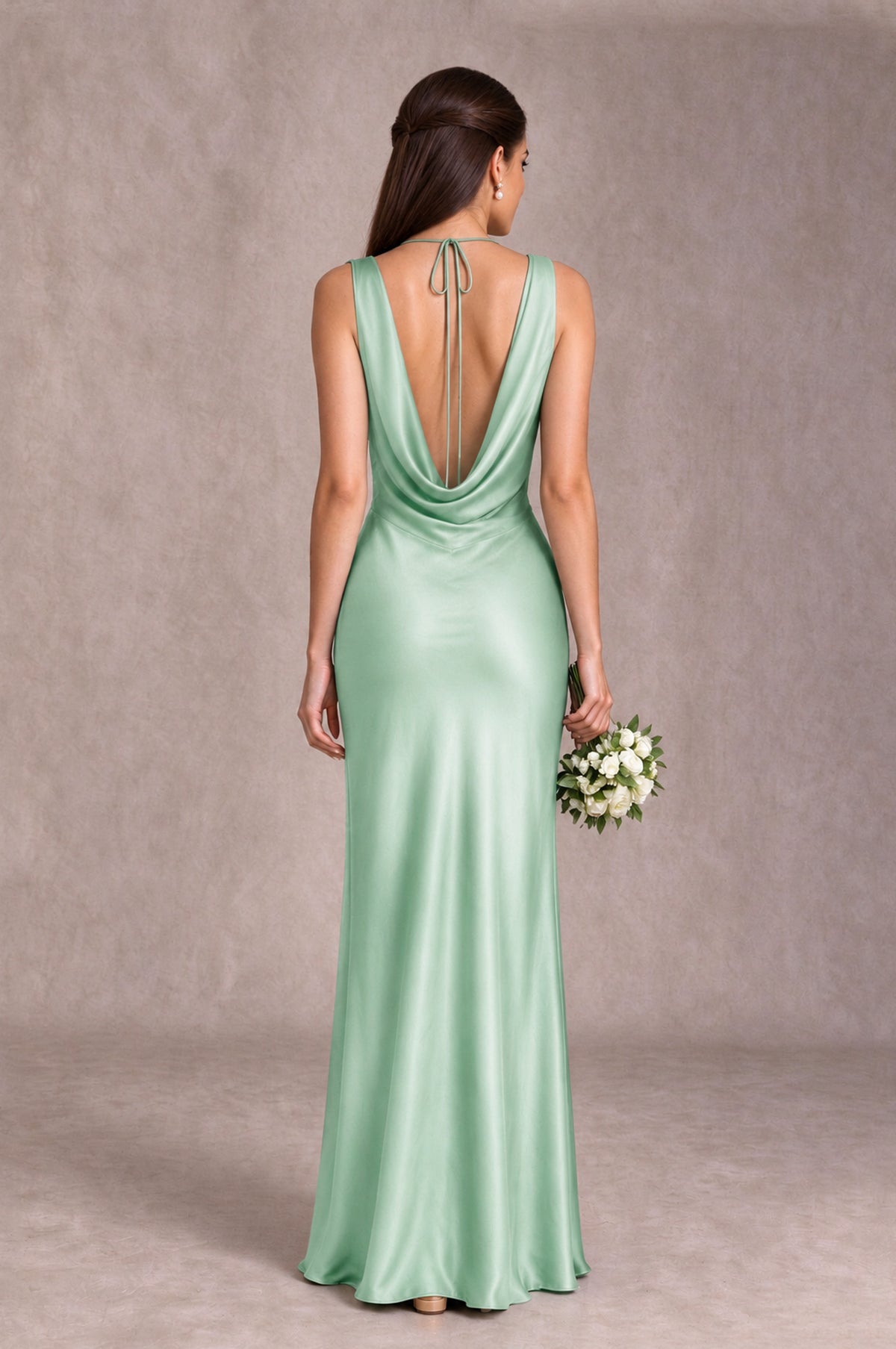 BOLODOO Mint Green Cowl Neck Open Back Satin Bridesmaid Dress - Mint Green - Mint Green_2
