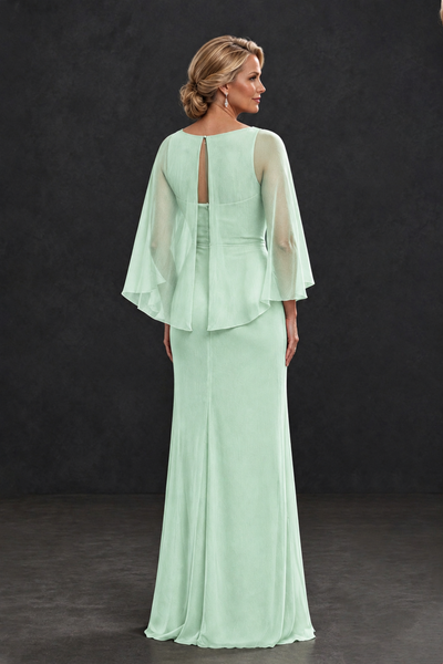 BOLODOO Mint Green Cape Sleeve Mother of the Bride Dress with Ruched Waist - Mint Green - Mint Green_2