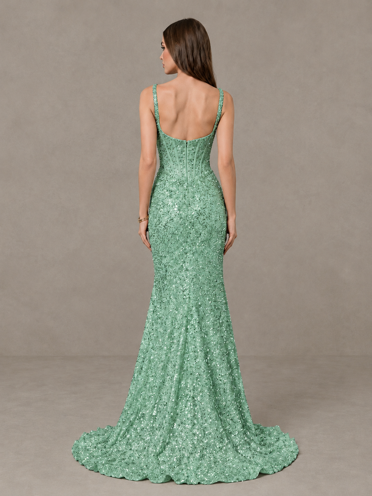 BOLODOO Mint Green Sequin Corset Evening Gown with High Slit - Mint Green - Mint Green_2