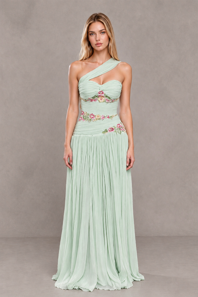 BOLODOO Mint Green One-Shoulder Floral Applique A-Line Evening Dress - Mint Green - Mint Green_2