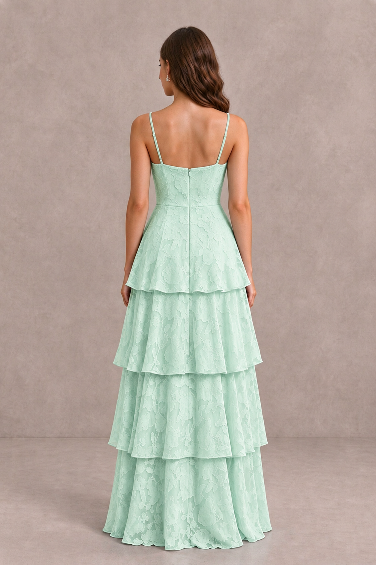 BOLODOO Mint Green Tiered Floral-Textured Spaghetti Strap Maxi Dress - Mint Green - Mint Green_2