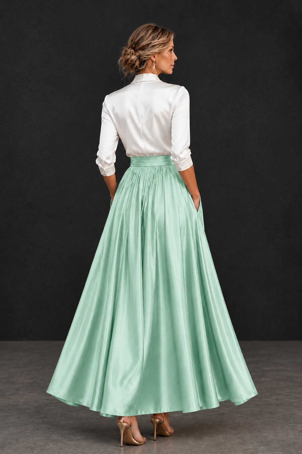 BOLODOO Mint Green and White V-Neck A-Line Mother of the Bride Dress - Mint Green - Mint Green_2
