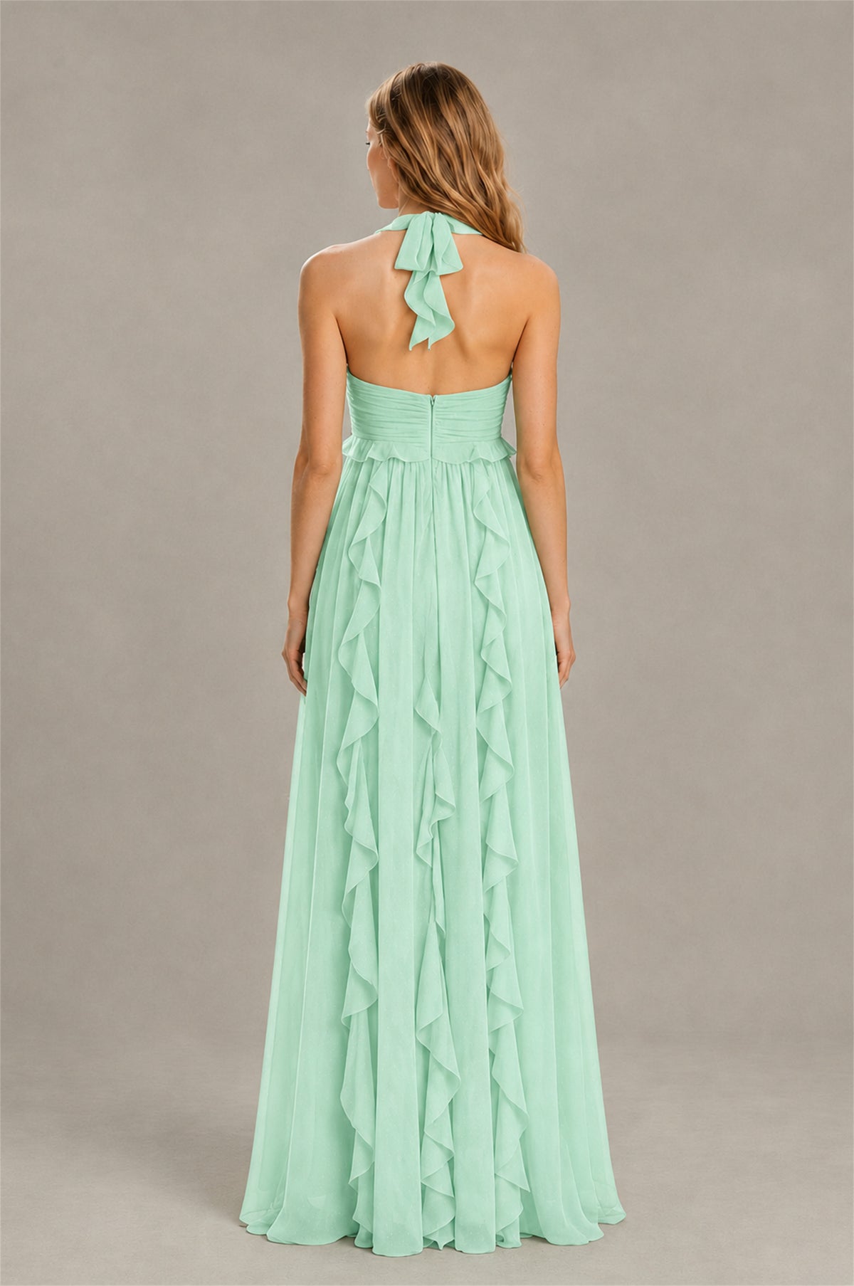 BOLODOO Mint Green Halter Ruffle A-Line Floor-Length Evening Dress - Mint Green - Mint_Green_2