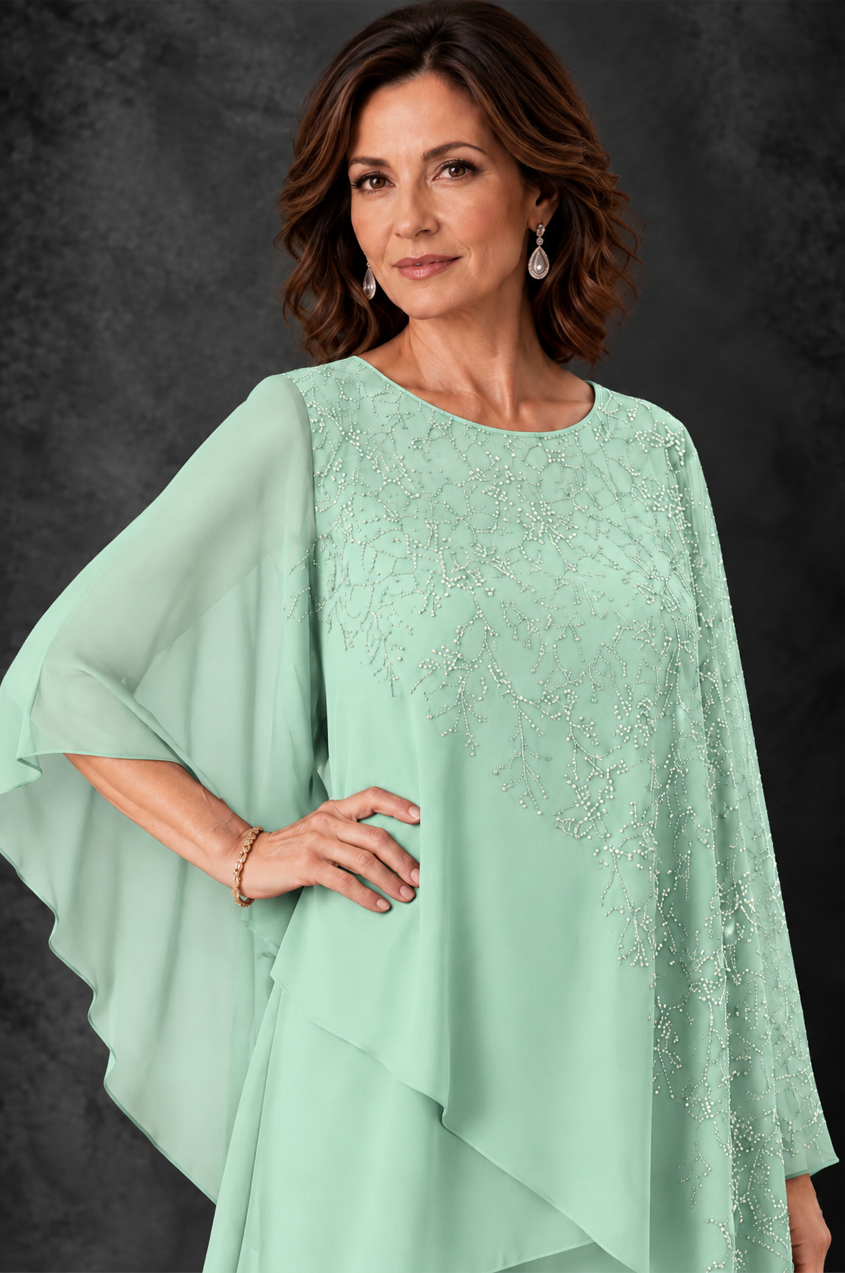 BOLODOO Mint Green Embellished Cape Pant Suit for Mother of the Bride - Mint Green - Mint_Green_3