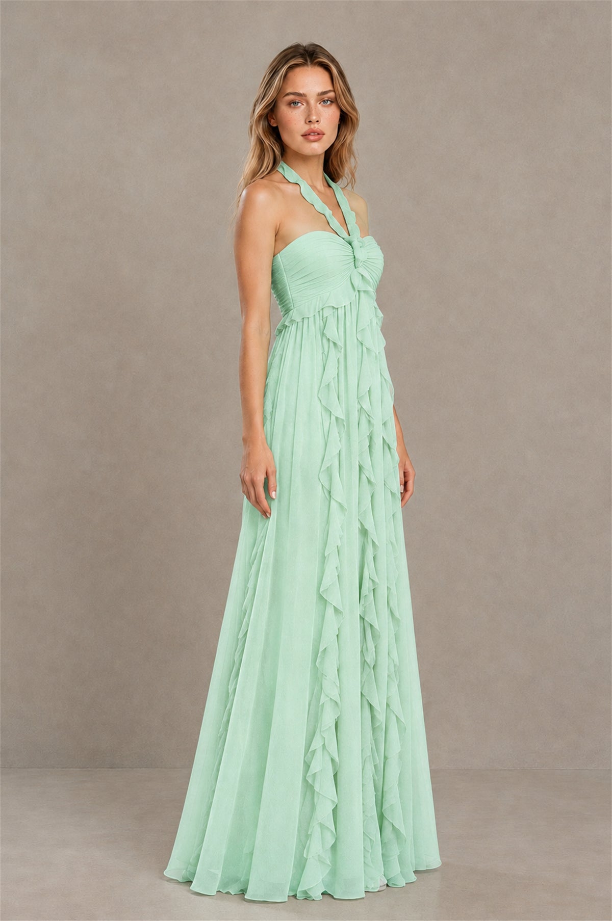BOLODOO Mint Green Halter Ruffle A-Line Floor-Length Evening Dress - Mint Green - Mint_Green_3