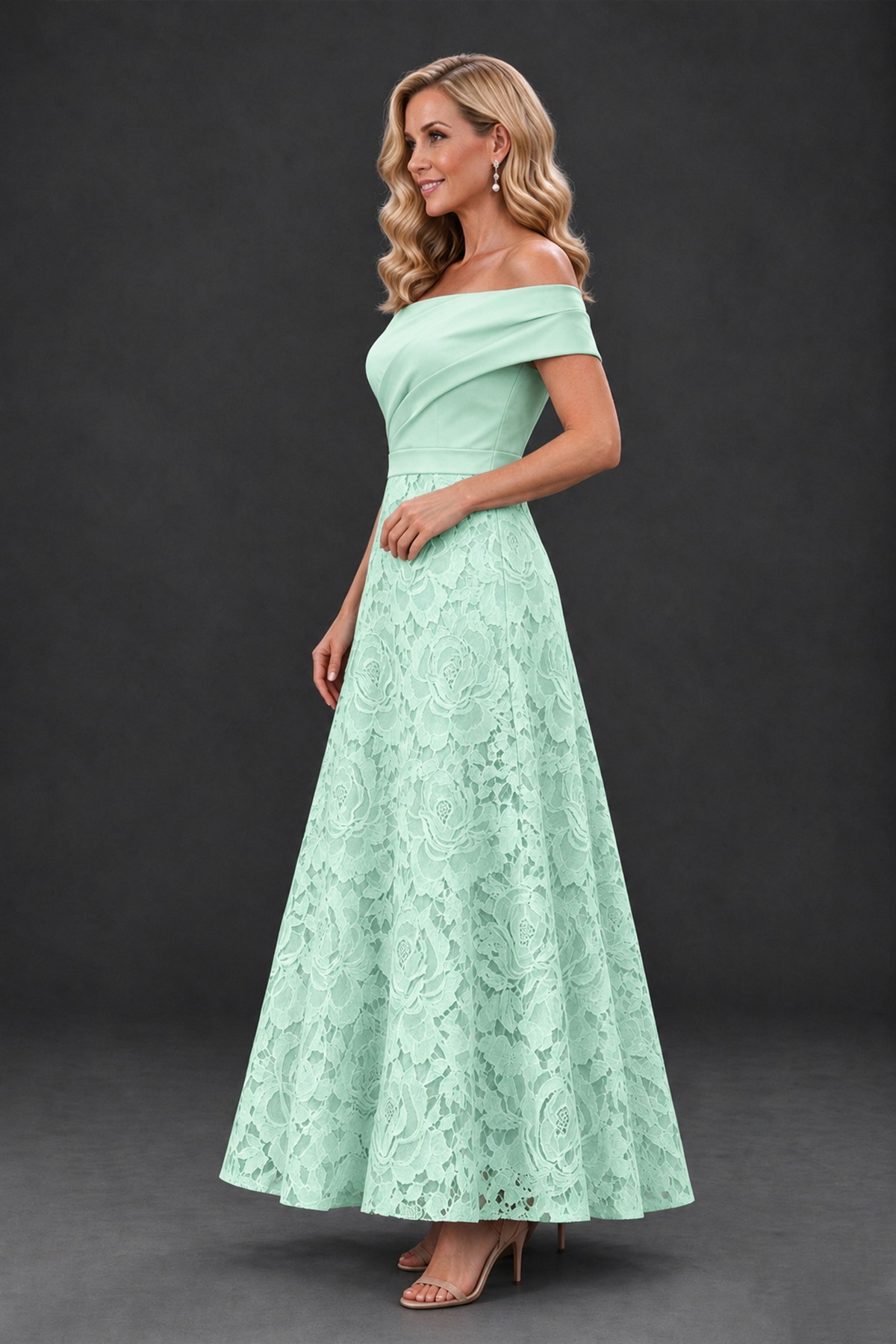BOLODOO Mint Green Off-the-Shoulder Floral A-Line Mother of the Bride Dress - Mint Green - Mint Green_3