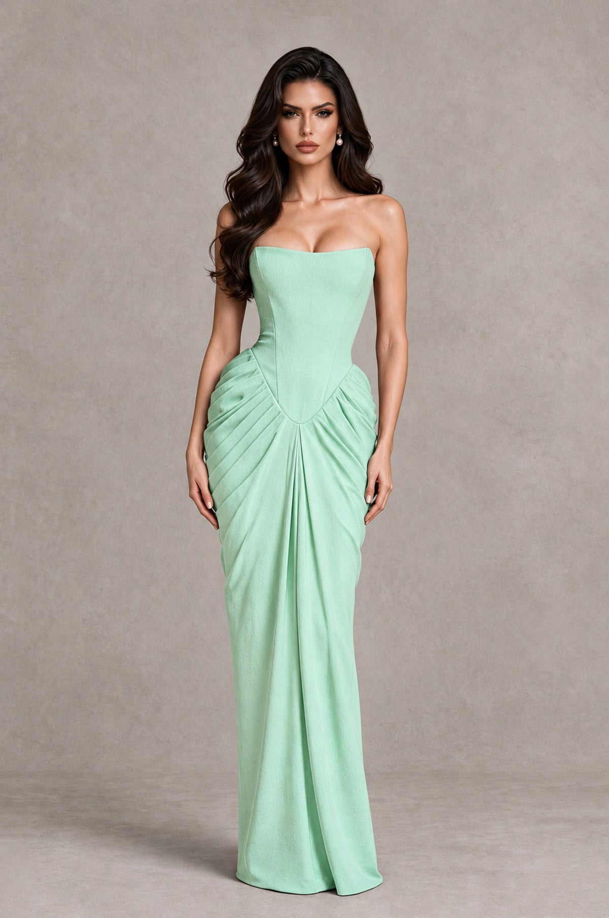 BOLODOO Mint Green Strapless Ruched Corset Evening Gown - Mint Green - Mint Green_3