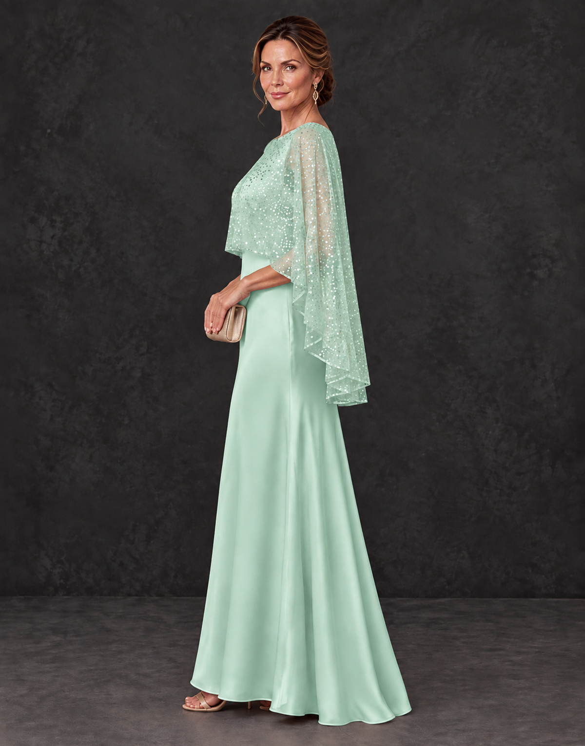 BOLODOO Mint Green Sparkle Cape Sleeve Mother of the Bride Dress - Mint Green - Mint_Green_3