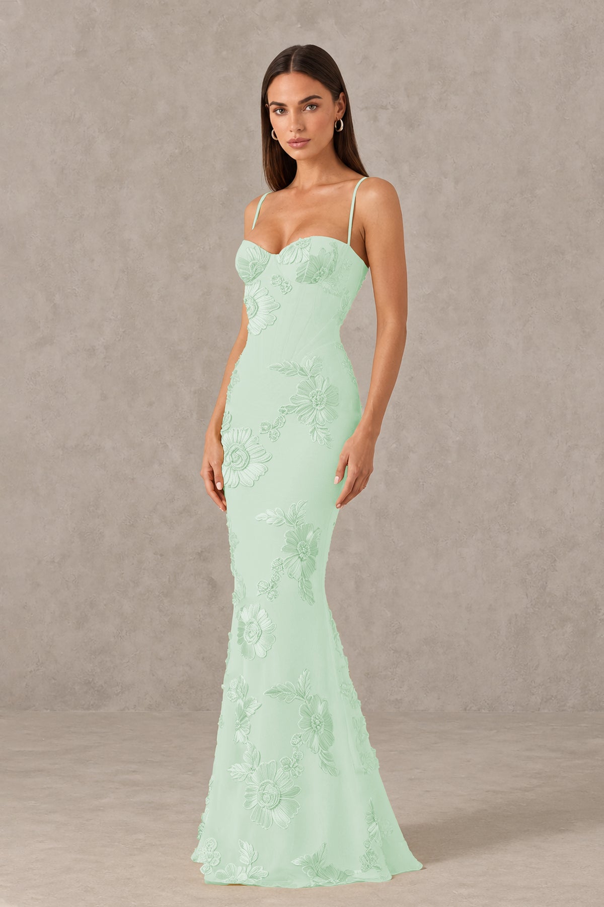 BOLODOO Mint Green Floral Lace-Up Back Mermaid Maxi Dress - Mint Green
