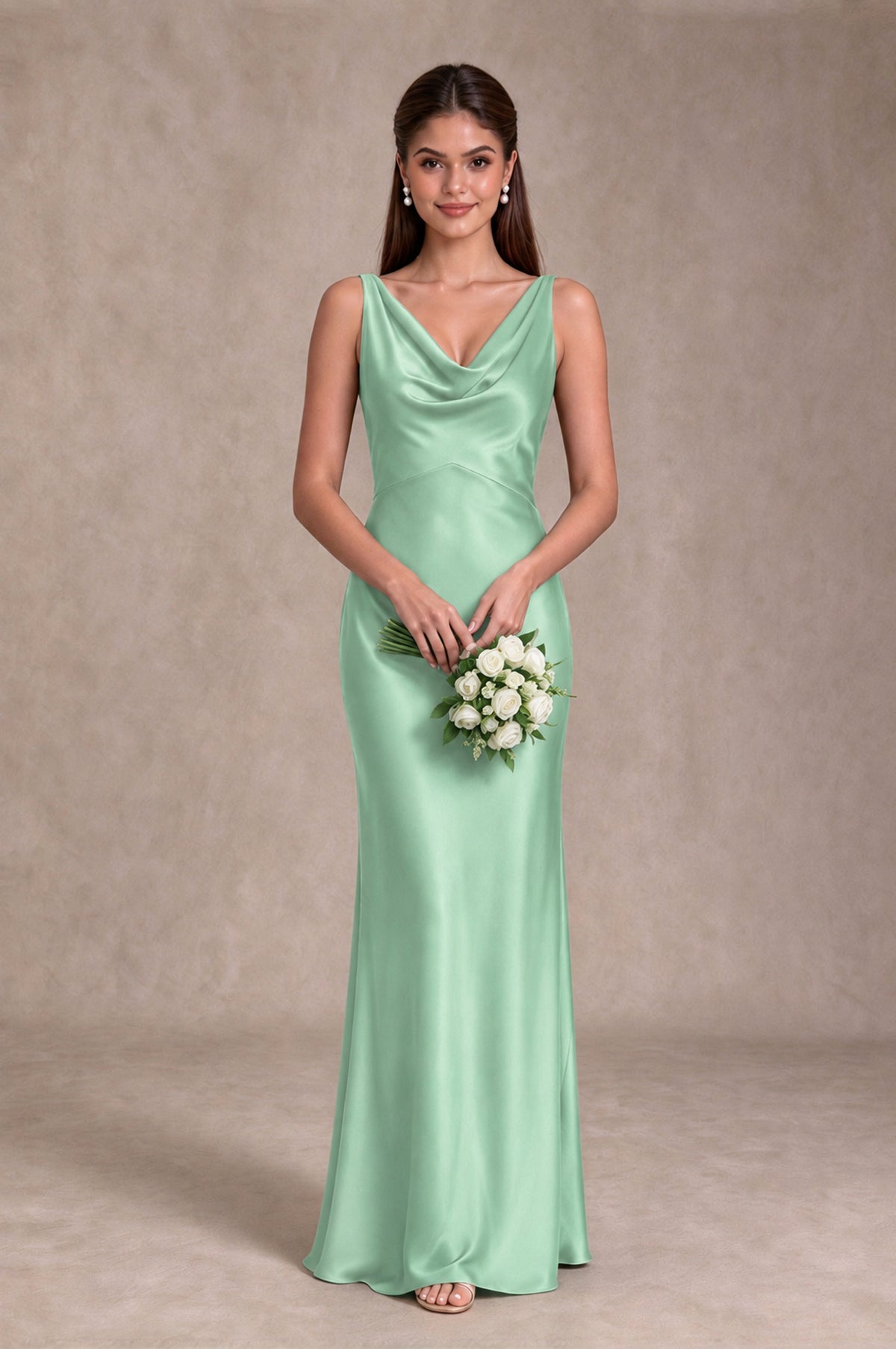 BOLODOO Mint Green Cowl Neck Open Back Satin Bridesmaid Dress - Mint Green - Mint Green_3