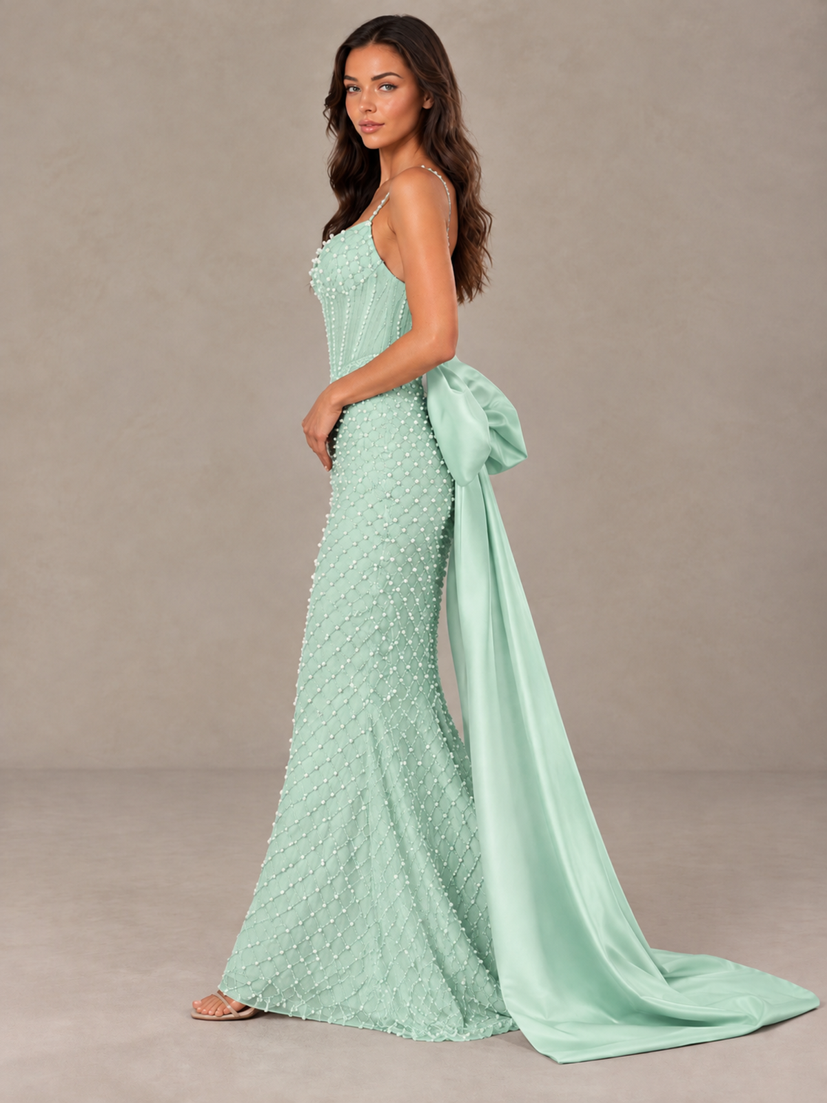 BOLODOO Mint Green Beaded Corset Prom Dress with Bow Train - Mint Green - Mint_Green_3