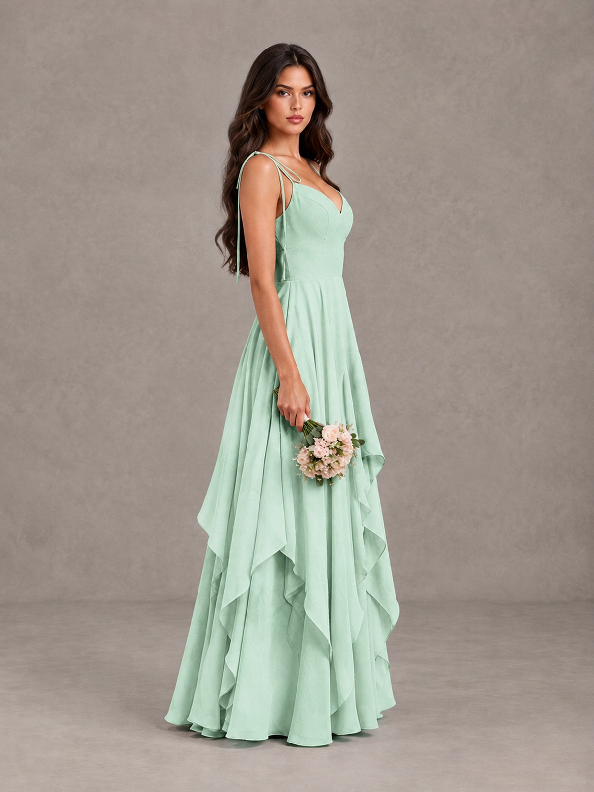 BOLODOO Mint Green Tie-Strap Ruffle A-Line Bridesmaid Dress - Mint Green - Mint Green_3