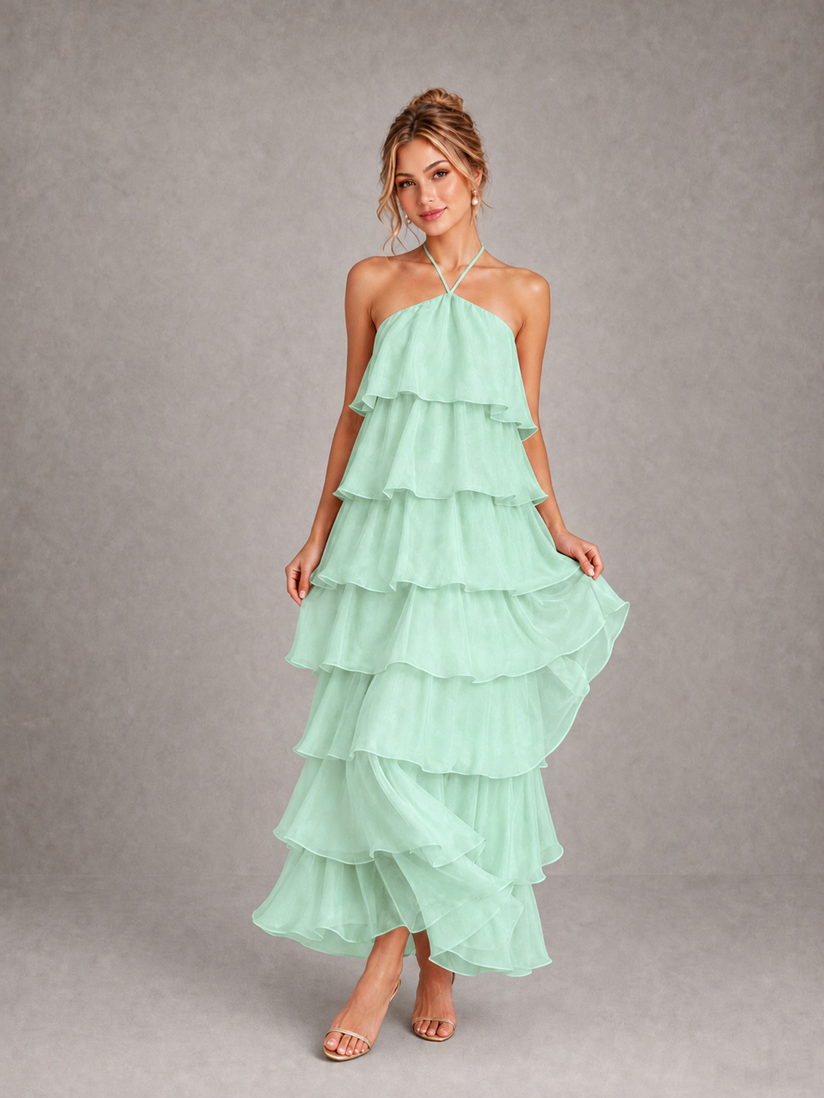 BOLODOO Mint Green Halter Tiered Ruffle Maxi Bridesmaid Dress - Mint Green - Mint Green_3