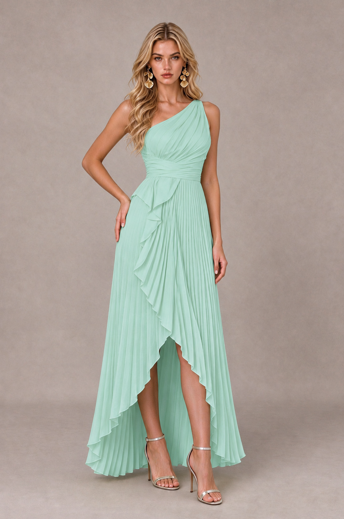 BOLODOO Mint Green One-Shoulder High-Low Ruffle Maxi Dress - Mint Green - Mint_Green_3