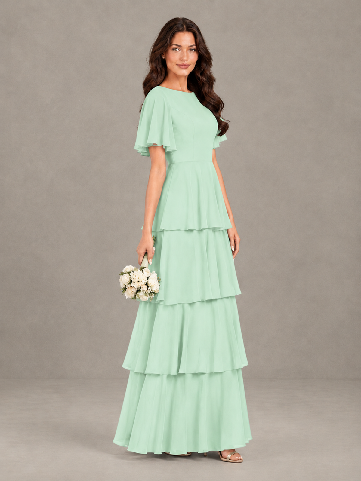 BOLODOO Mint Green Tiered Flutter Sleeve Bridesmaid Dress - Mint Green - Mint Green_3