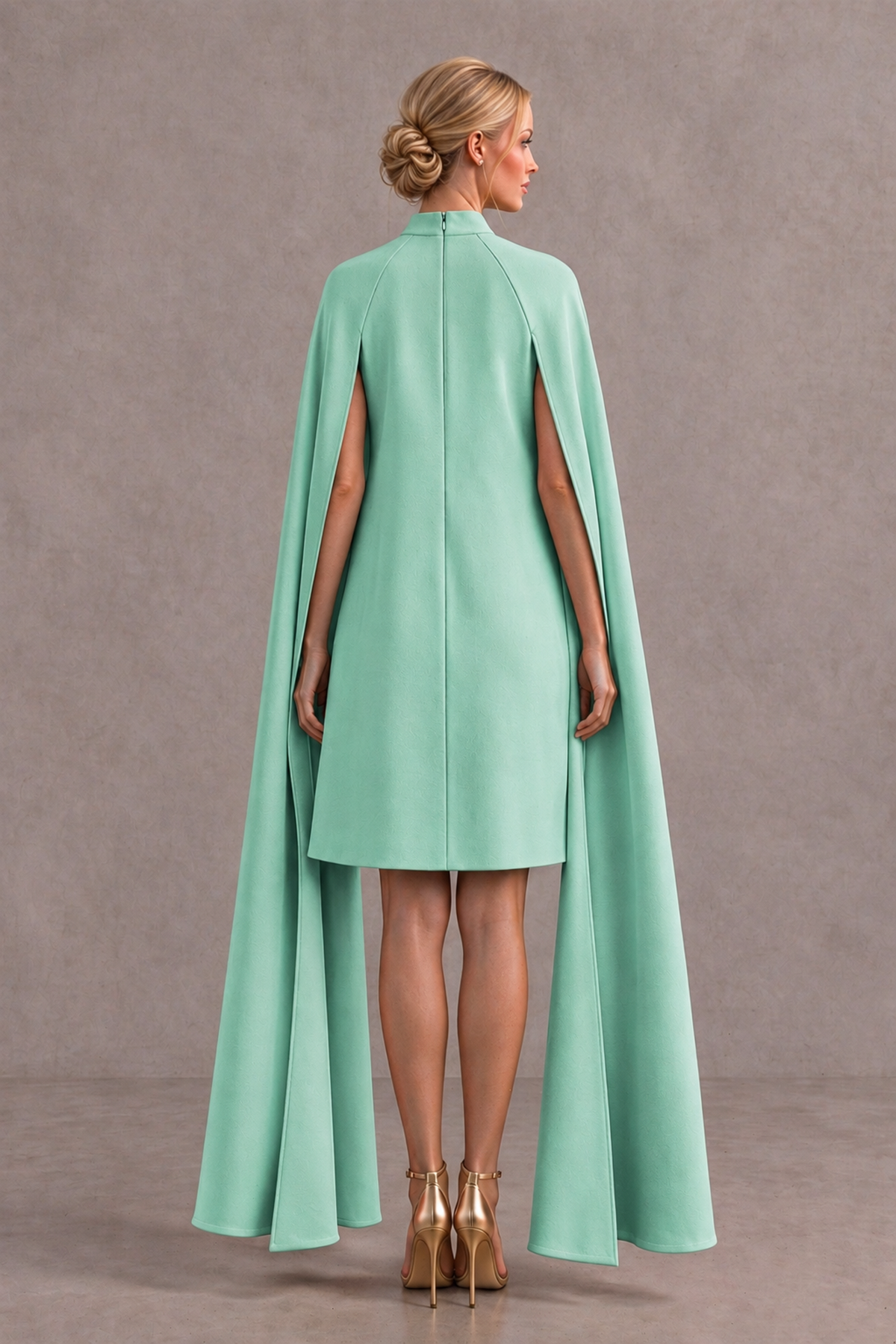 BOLODOO Mint Green High Neck Floral Cape Mini Cocktail Dress - Mint Green - Mint Green_3