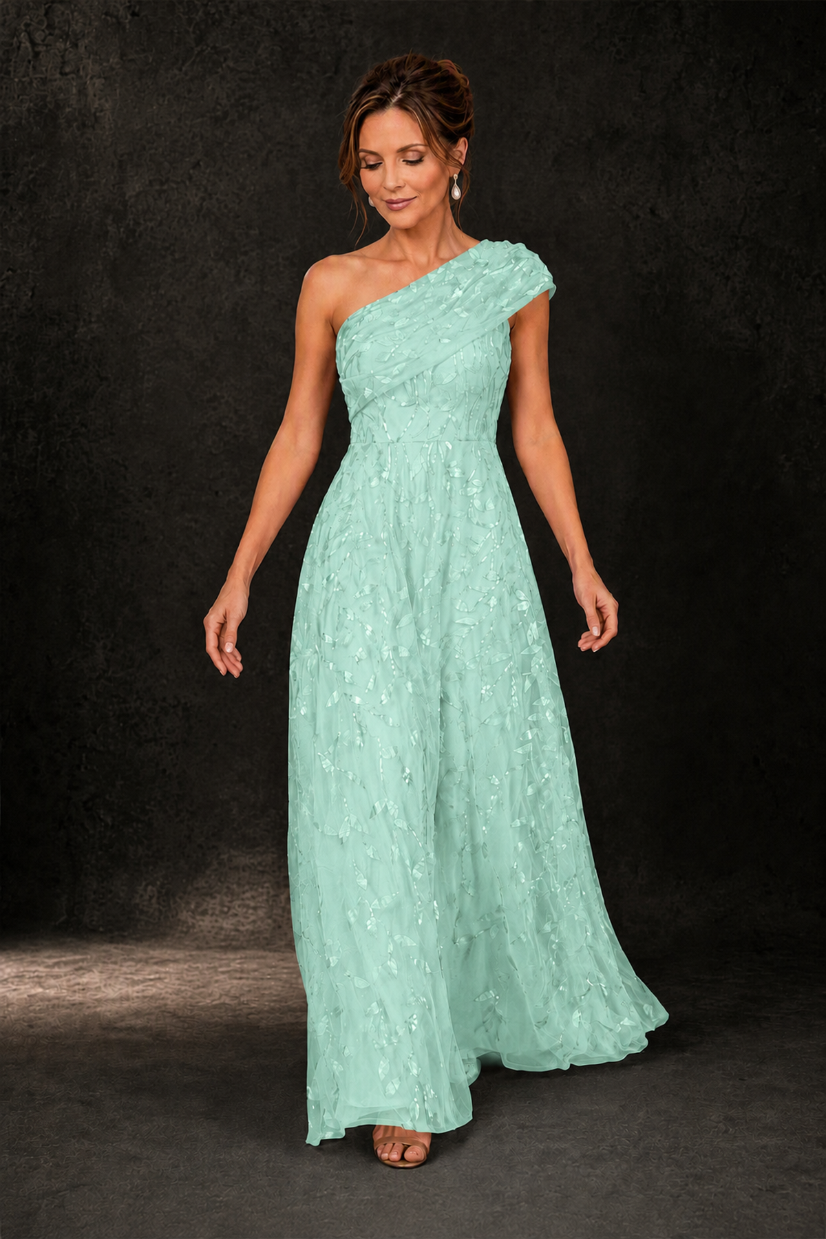 BOLODOO Mint Green Leaf Sequin One-Shoulder A-Line Maxi Gown – Mother of the Bride & Formal Evening Dress - Mint Green - Mint Green_3