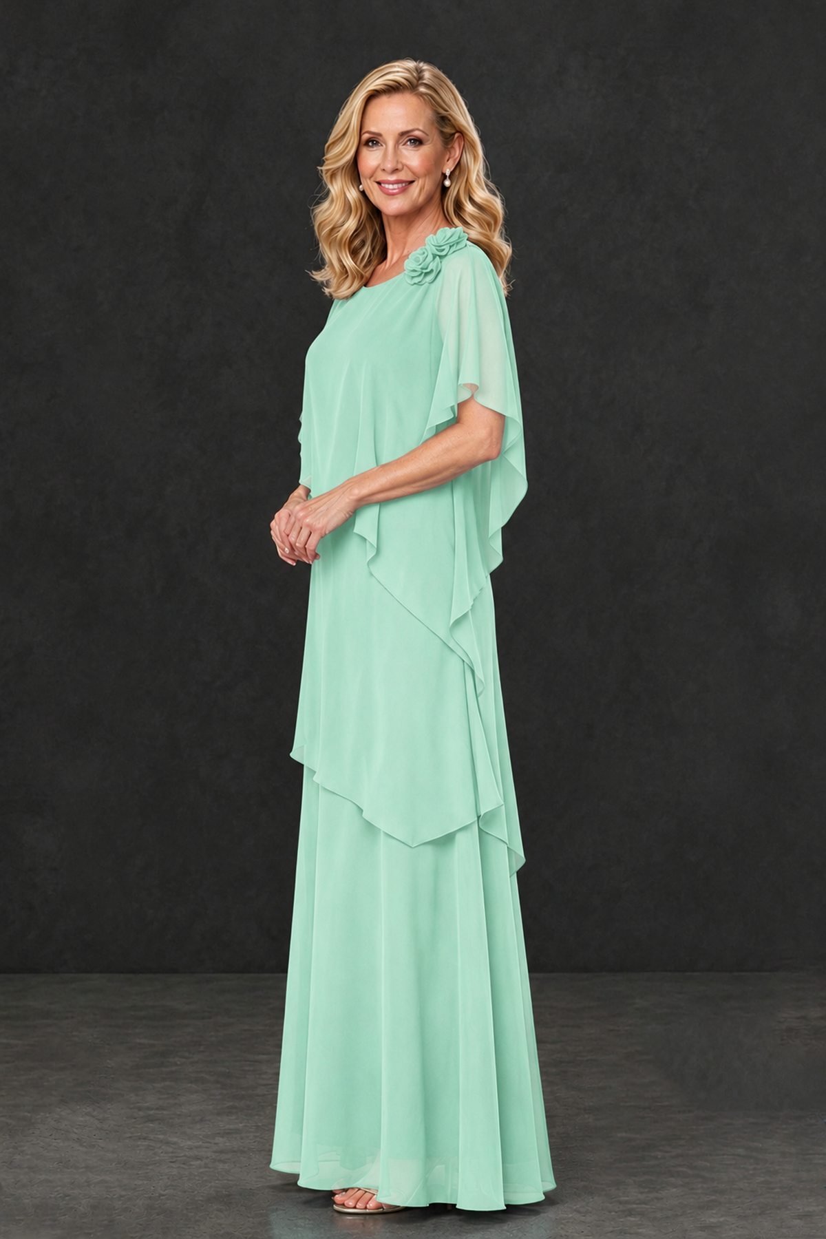 BOLODOO Mint Green Tiered Flutter Sleeve Mother of the Bride Maxi Dress - Mint Green - Mint Green_3