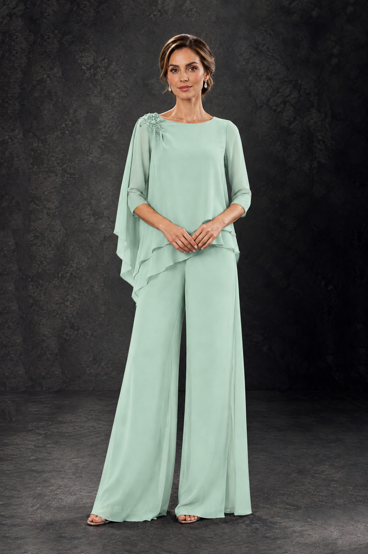 BOLODOO Mint Green Layered Wide-Leg Mother of the Bride Pant Suit - Mint Green - Mint Green_3