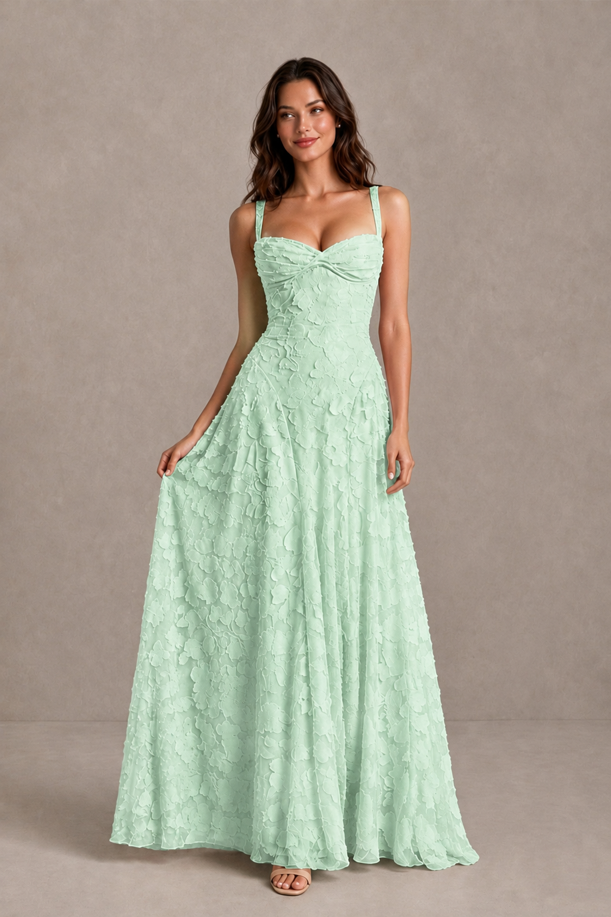 BOLODOO Mint Green Floral-Textured A-Line Dress with Lace-Up Back - Mint Green - Mint Green_3