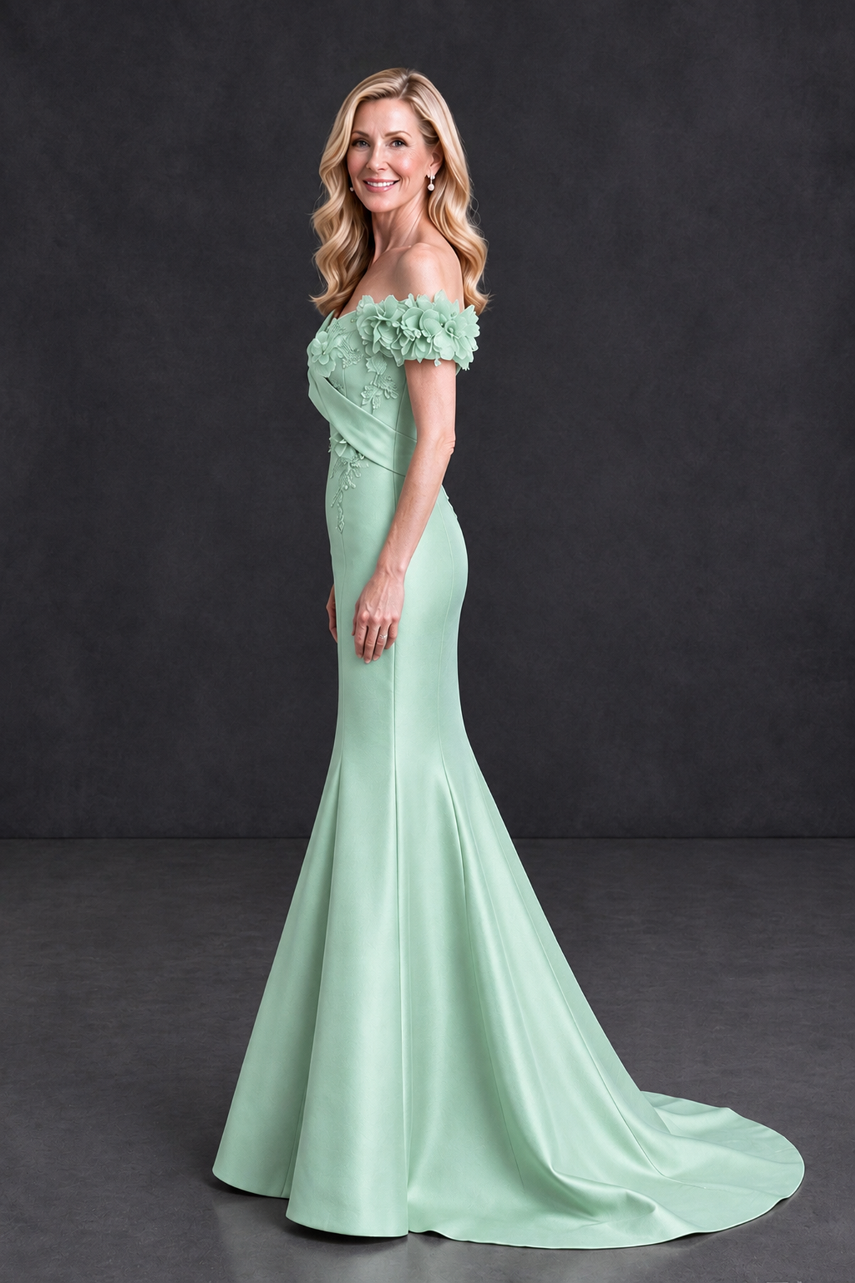 Mint Green Off-Shoulder Mermaid Mother of the Bride Dress | BOLODOO