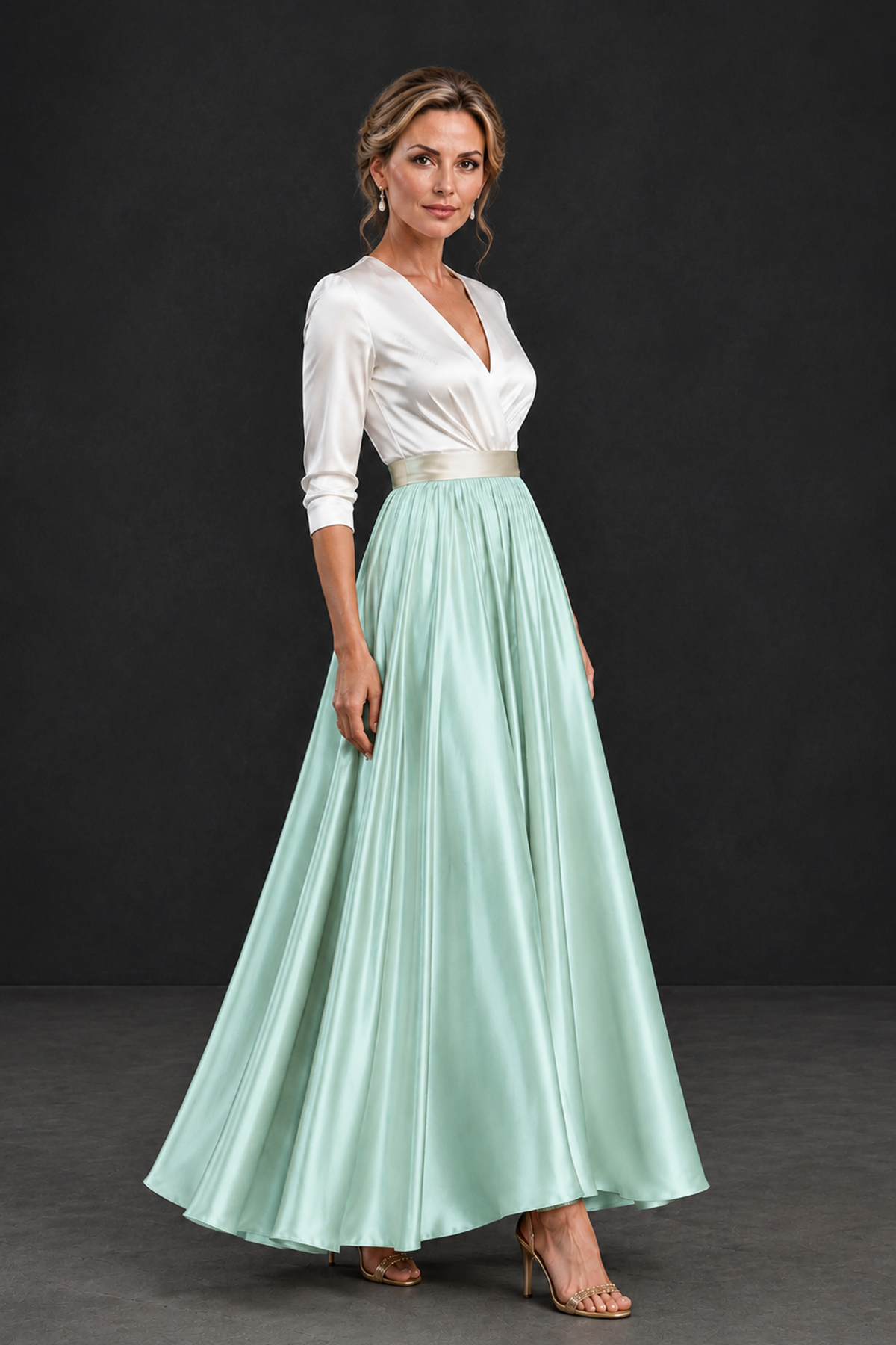 BOLODOO Mint Green and White V-Neck A-Line Mother of the Bride Dress - Mint Green - Mint Green_3