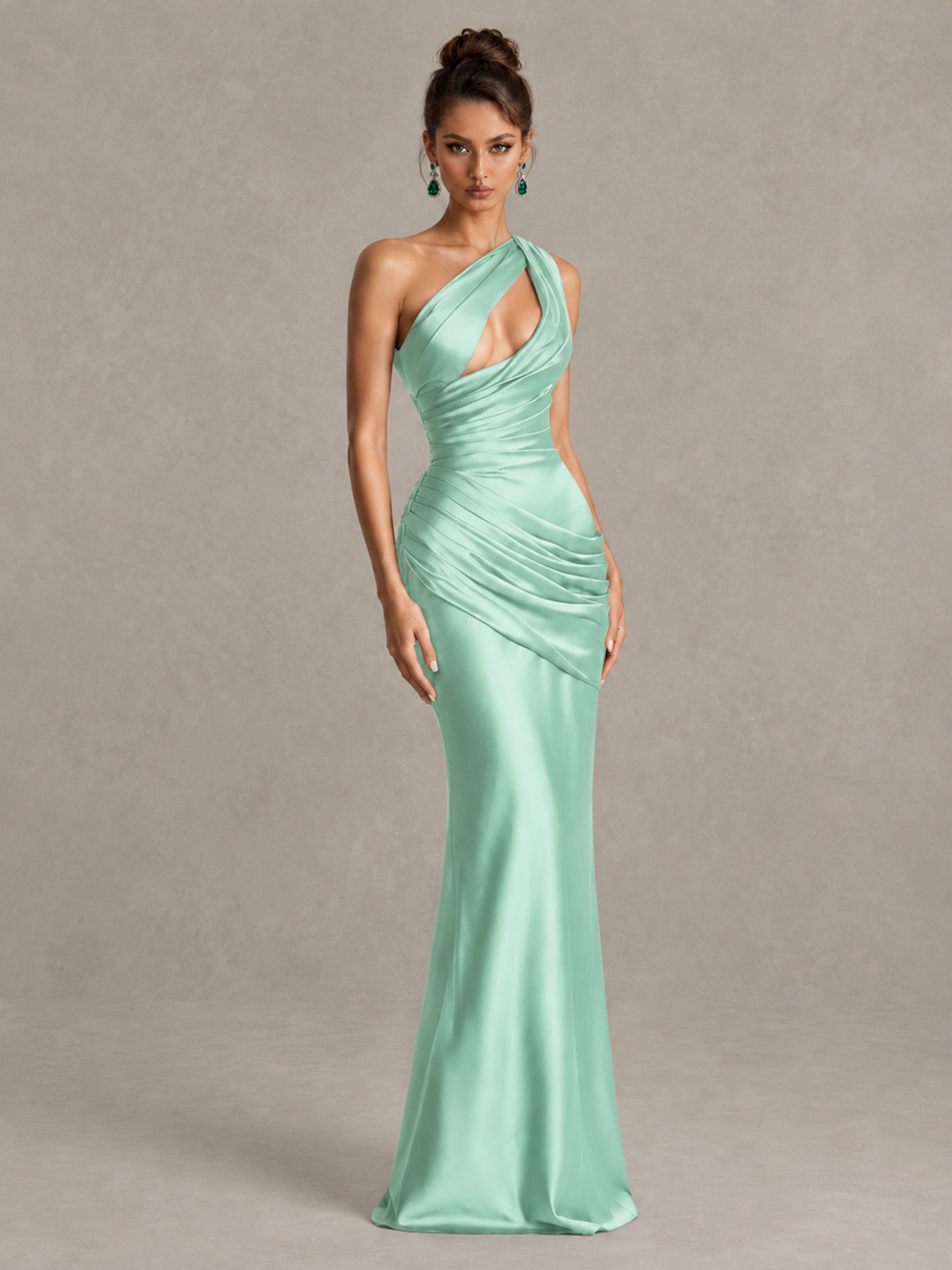 BOLODOO Mint Green One-Shoulder Cutout Satin Mermaid Prom Dress - Mint Green - Mint Green_3
