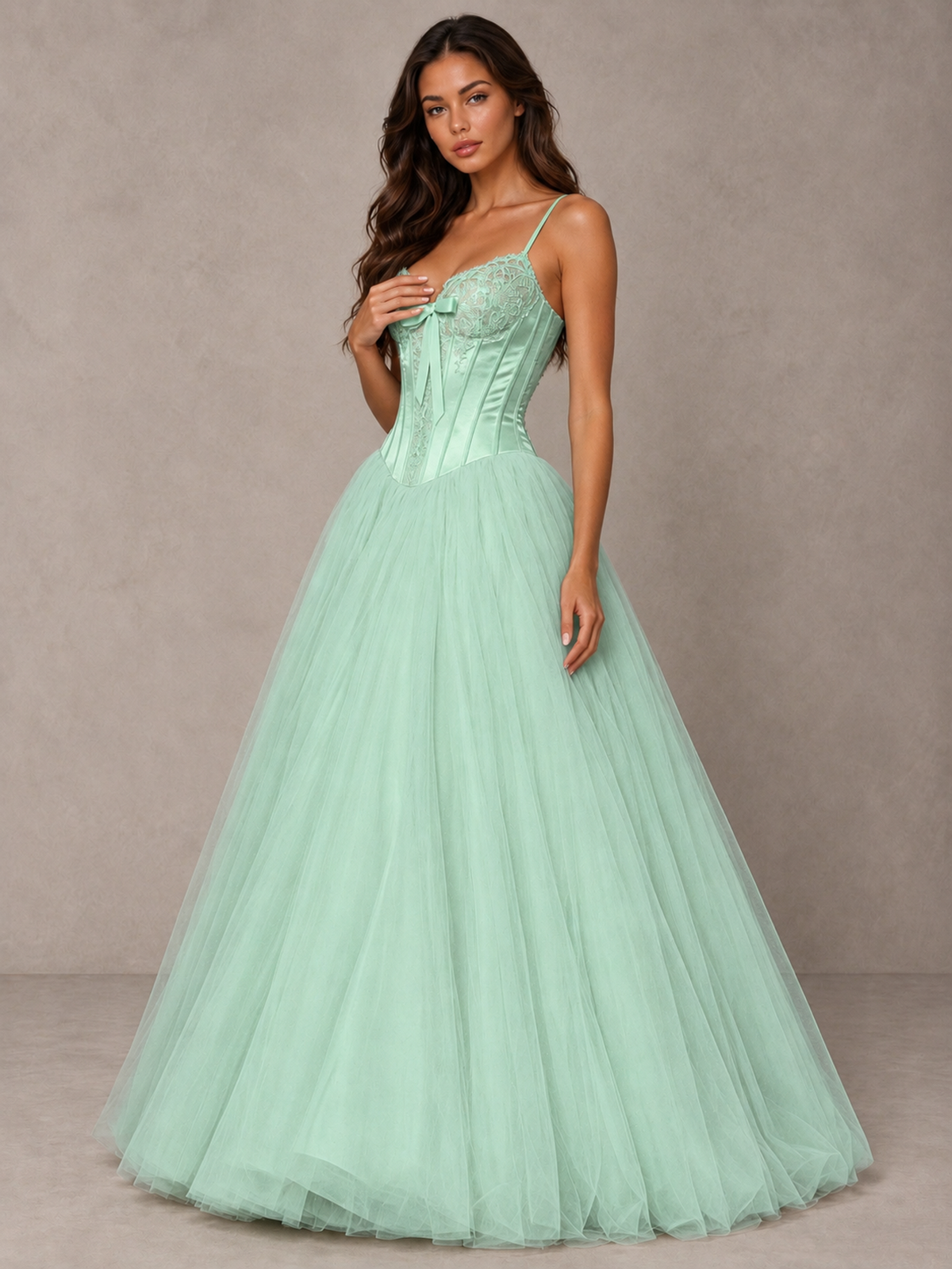 BOLODOO Mint Green Corset Tulle Prom Dress with Spaghetti Straps - Mint Green - Mint_Green_3