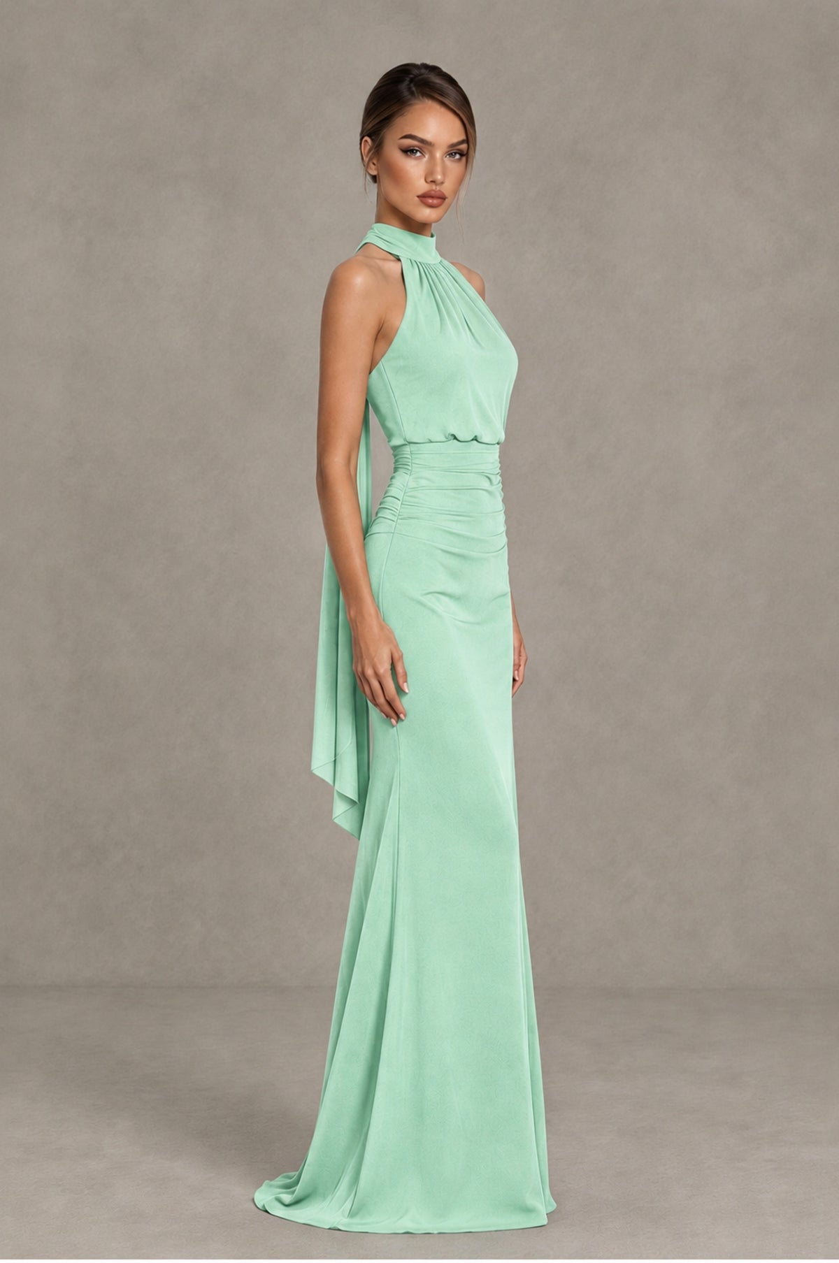 BOLODOO Mint Green Chiffon Halter Maxi Formal Wedding Guest Dress - Mint Green - Mint Green_3