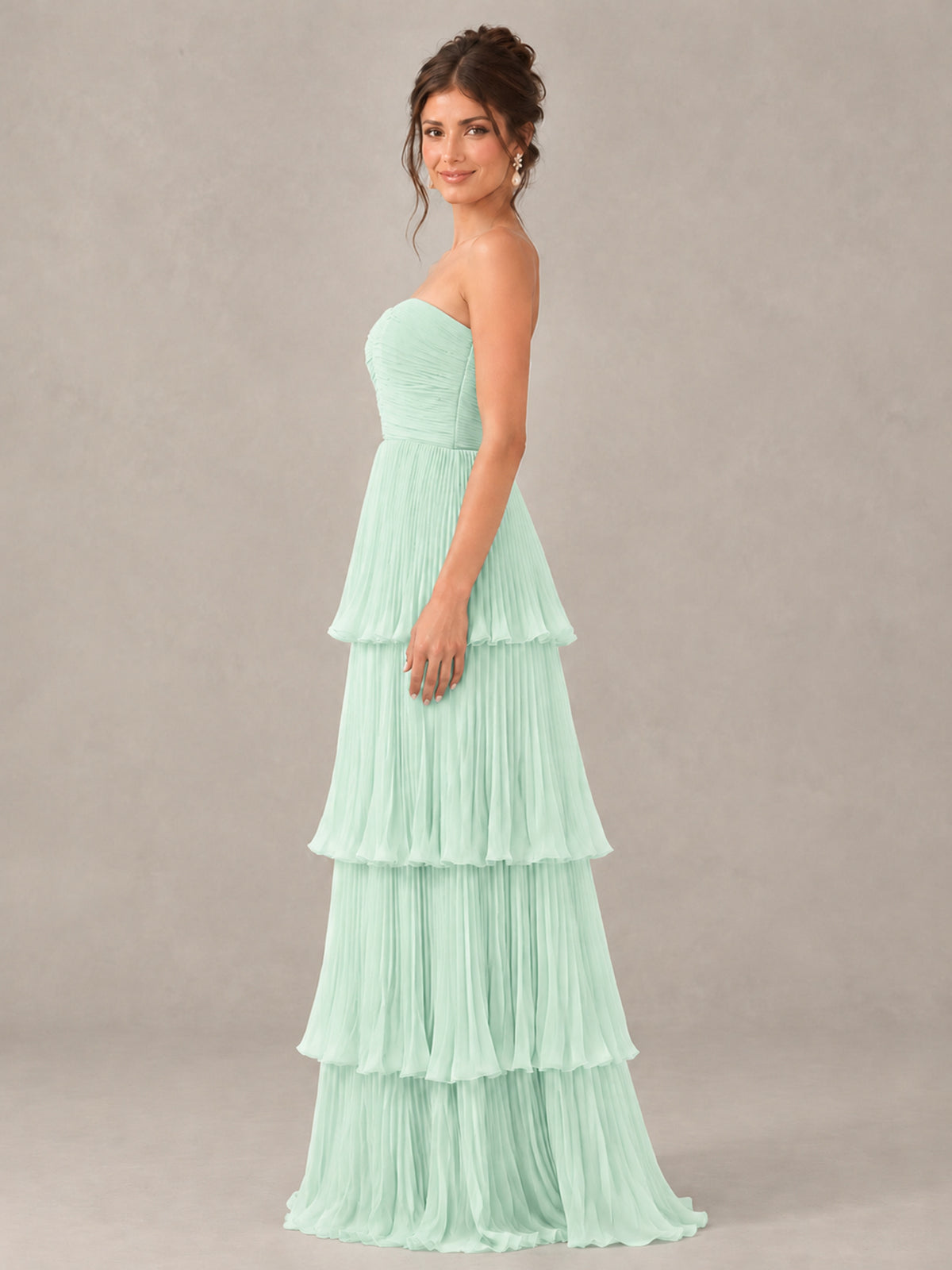 BOLODOO Mint Green Strapless Tiered Pleated Bridesmaid Dress - Mint Green - Mint Green_3