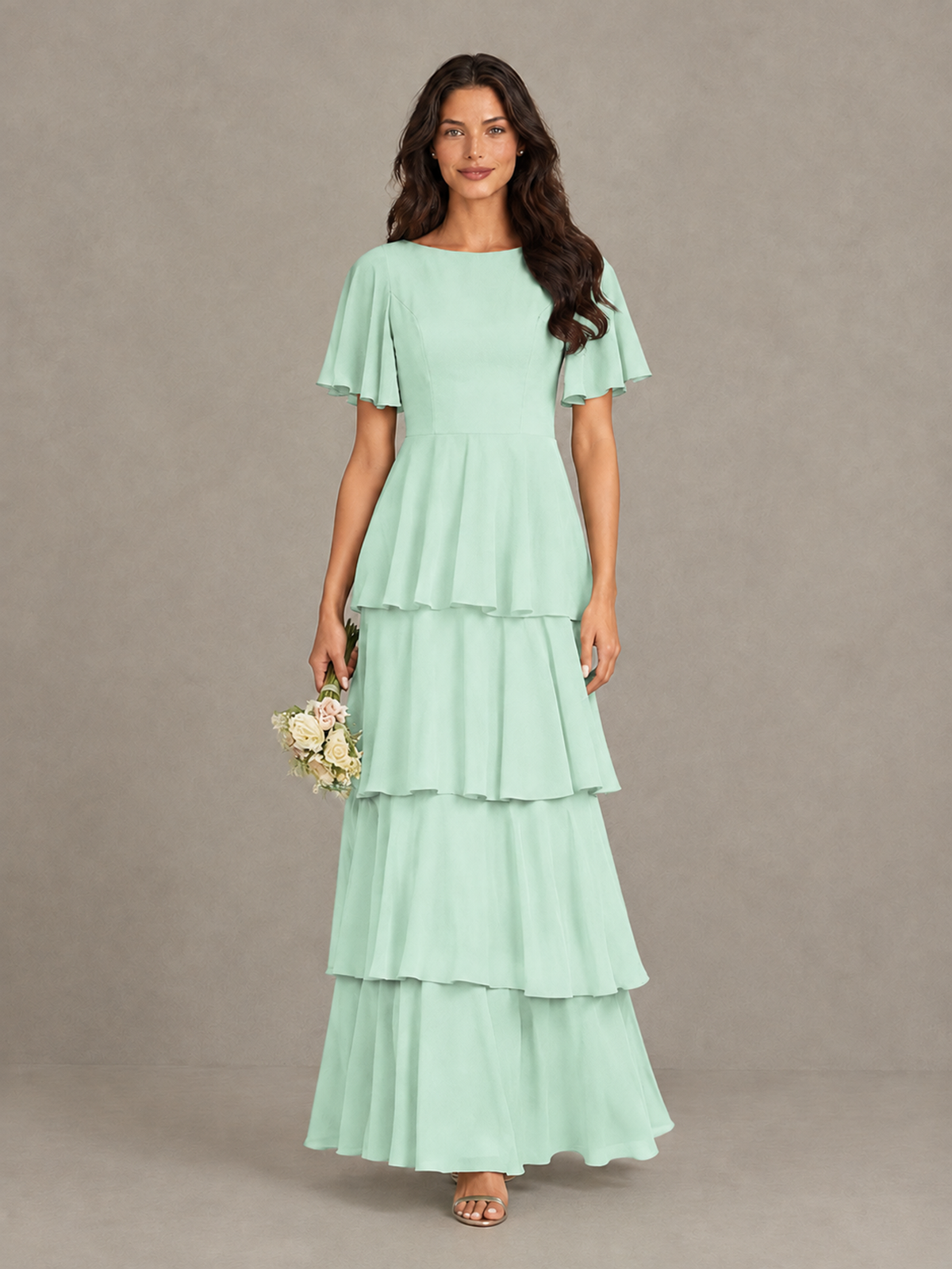 BOLODOO Mint Green Tiered Flutter Sleeve Bridesmaid Dress - Mint Green - Mint Green_4