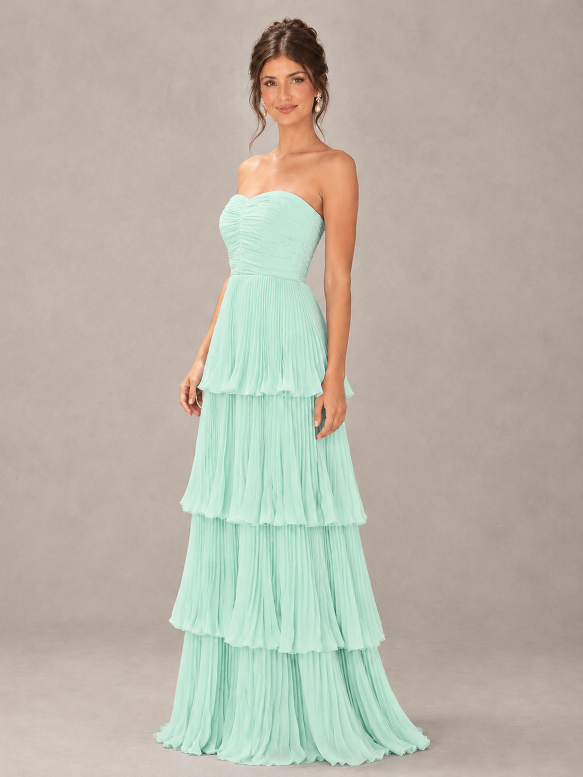 BOLODOO Mint Green Strapless Tiered Pleated Bridesmaid Dress - Mint Green - Mint Green_4