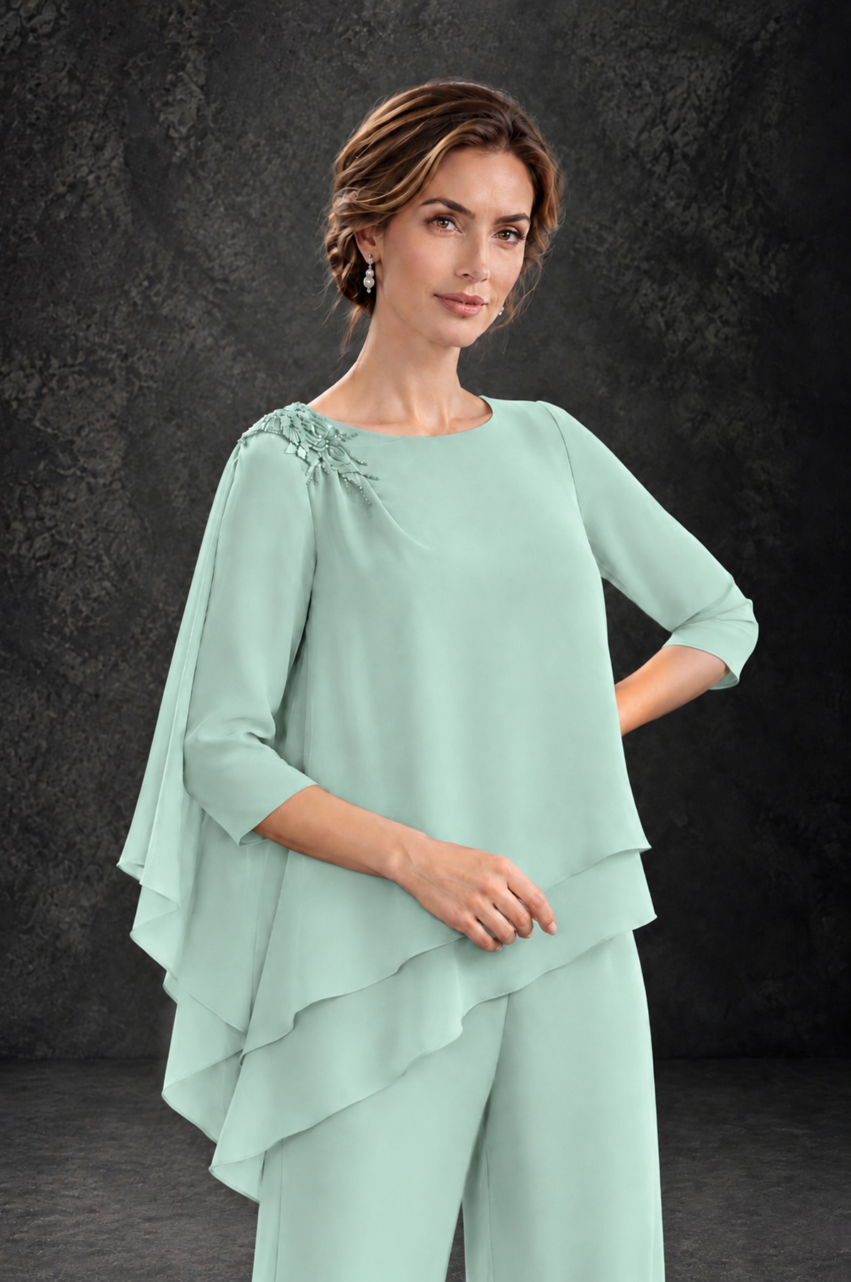 BOLODOO Mint Green Layered Wide-Leg Mother of the Bride Pant Suit - Mint Green - Mint Green_4