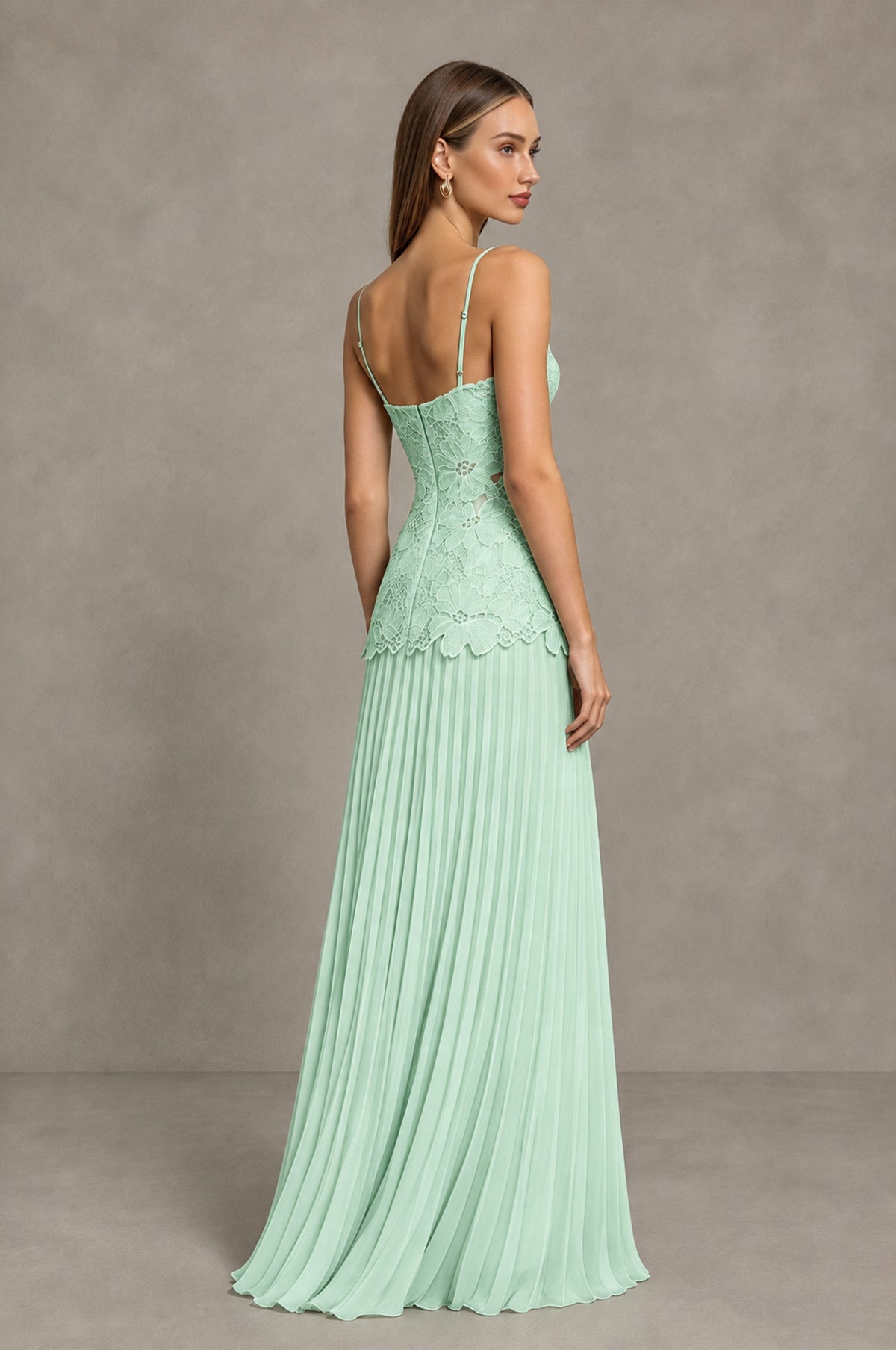 BOLODOO Mint Green Lace Bodice Pleated Wedding Guest Dress - Mint Green - Mint Green_4