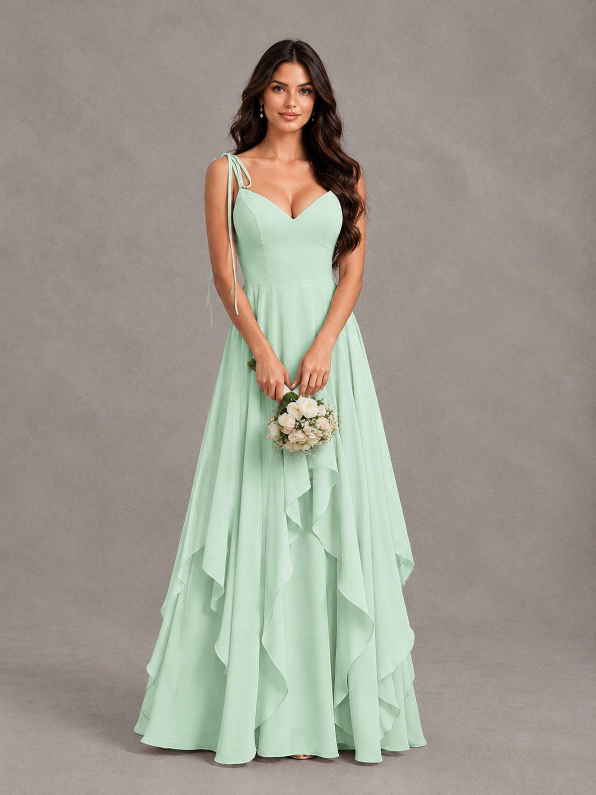 BOLODOO Mint Green Tie-Strap Ruffle A-Line Bridesmaid Dress - Mint Green - Mint Green_4