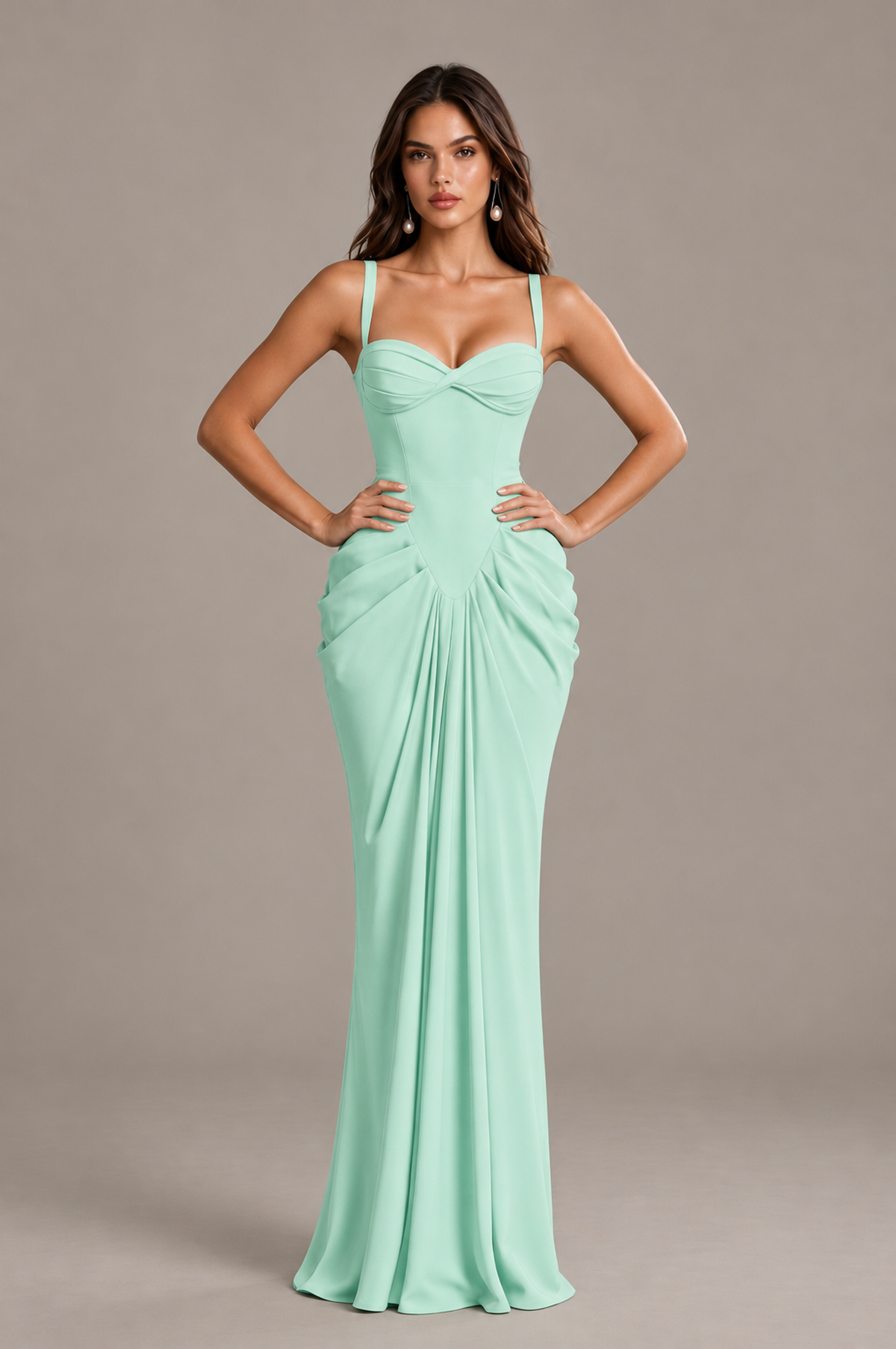 BOLODOO Mint Green Sweetheart Ruched Lace-Up Back Evening Gown - Mint Green - Mint_Green_4