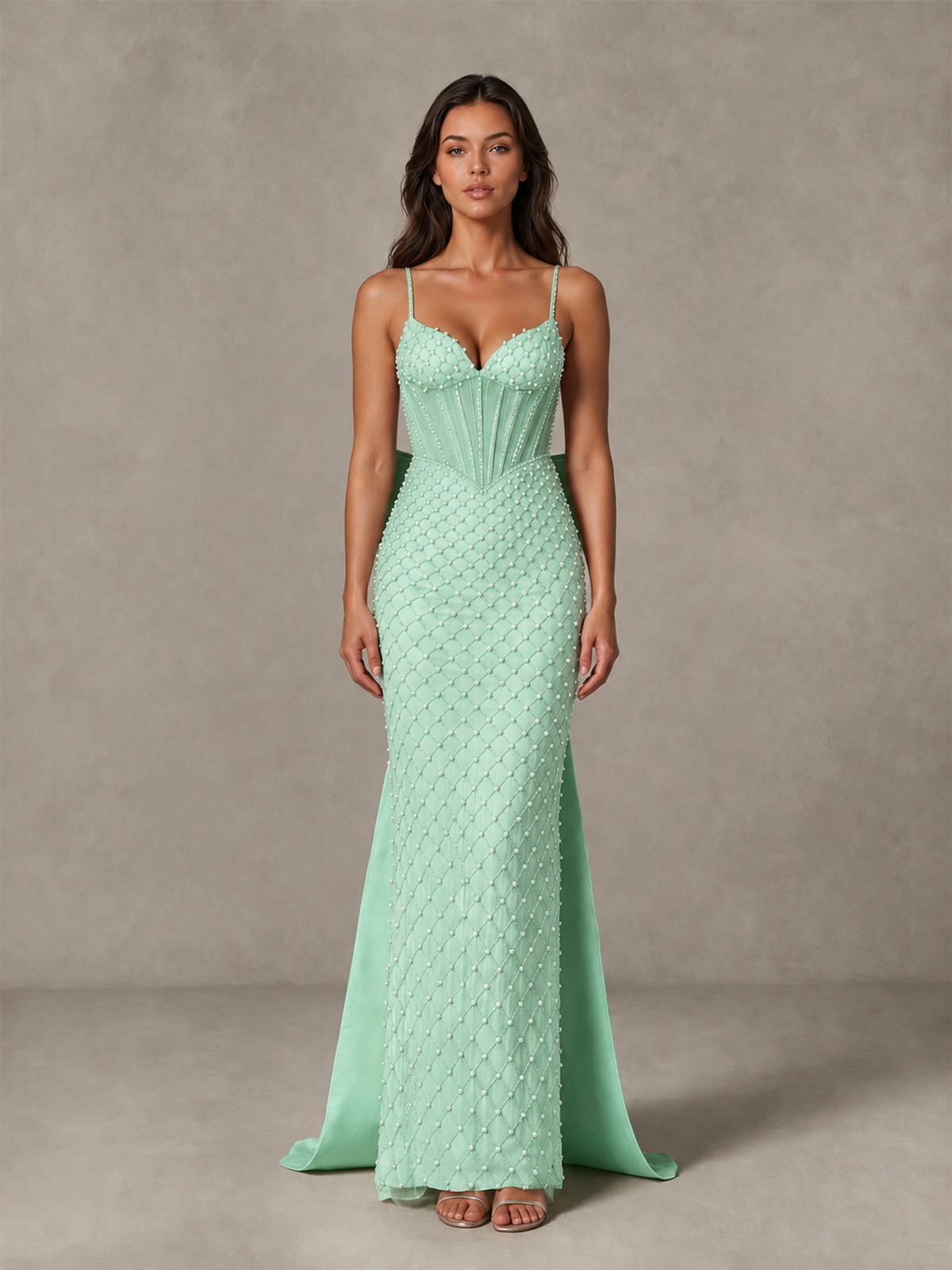 BOLODOO Mint Green Beaded Corset Prom Dress with Bow Train - Mint Green - Mint_Green_4