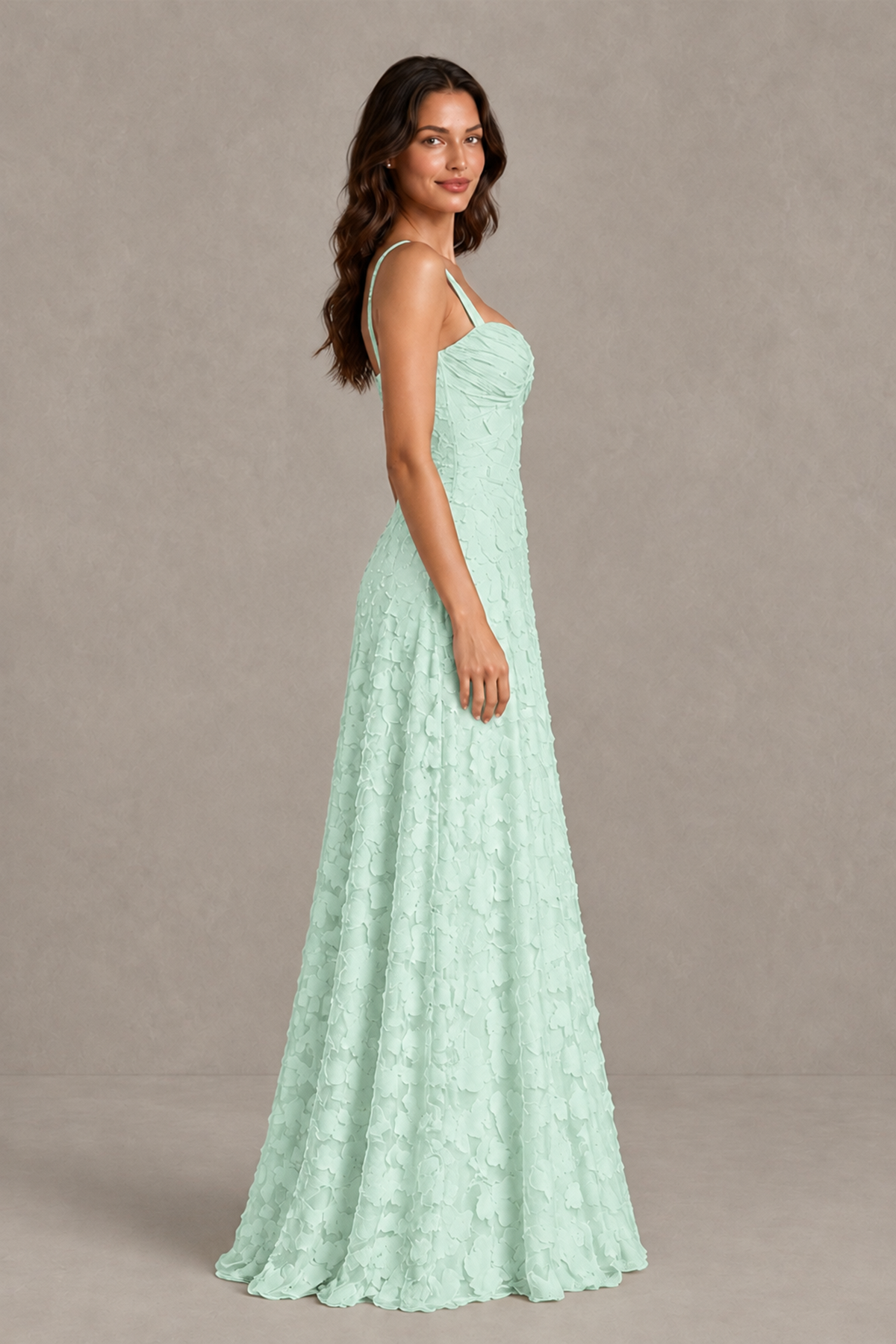 BOLODOO Mint Green Floral-Textured A-Line Dress with Lace-Up Back - Mint Green - Mint Green_4