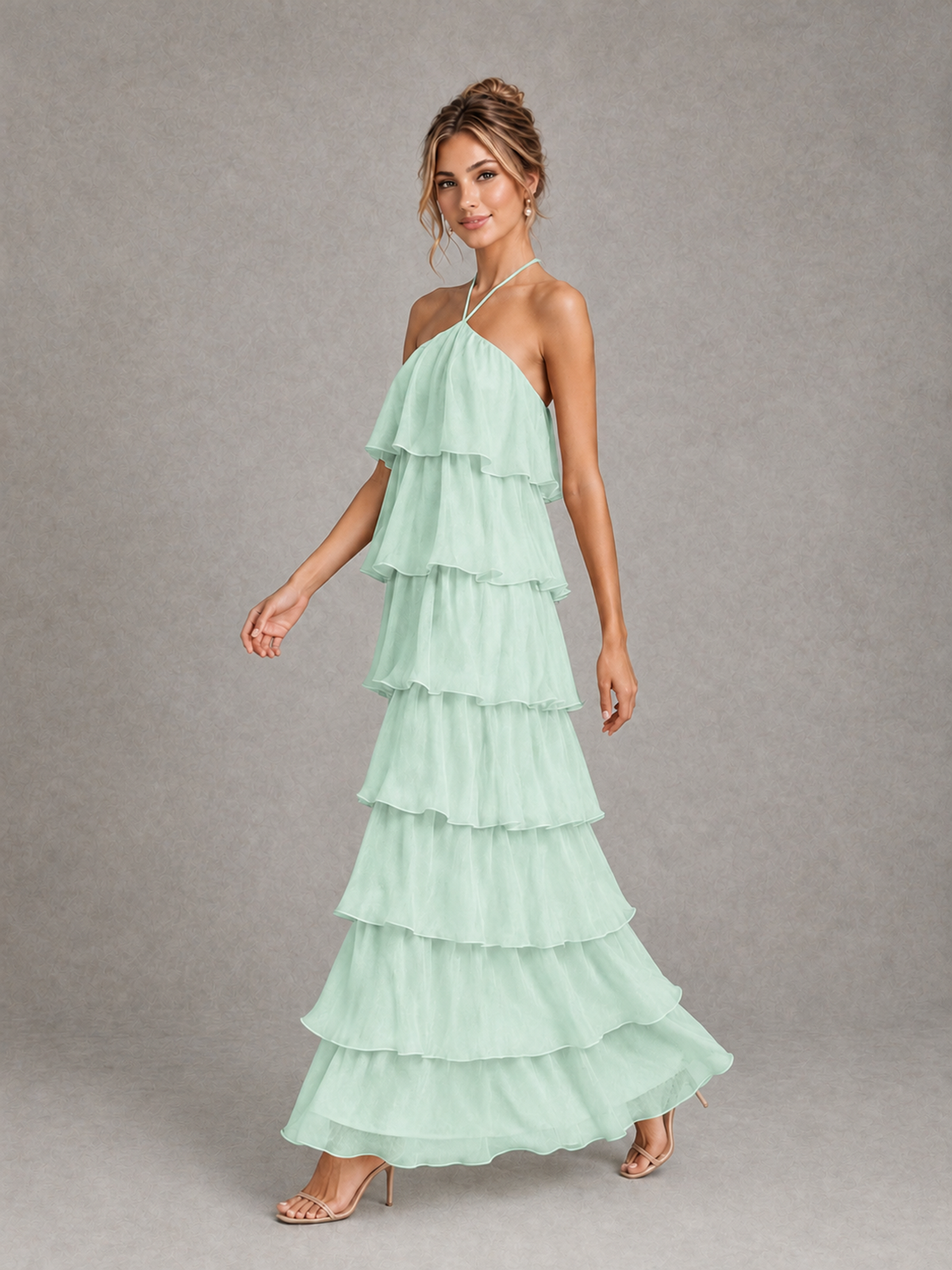 BOLODOO Mint Green Halter Tiered Ruffle Maxi Bridesmaid Dress - Mint Green - Mint Green_4