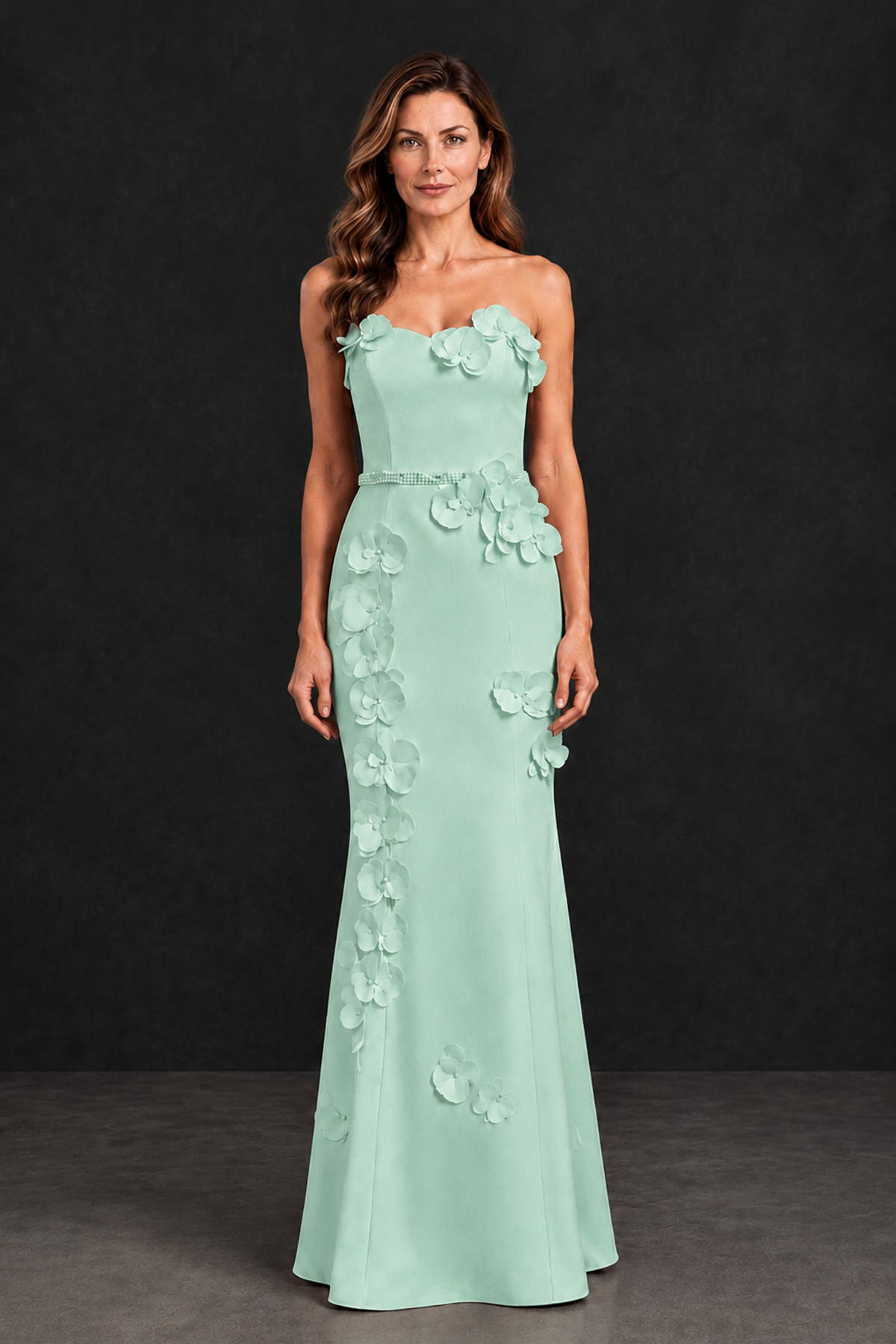 BOLODOO Mint Green Strapless Mother of the Bride Dress with 3D Floral Appliques - Mint Green - Mint_Green_4