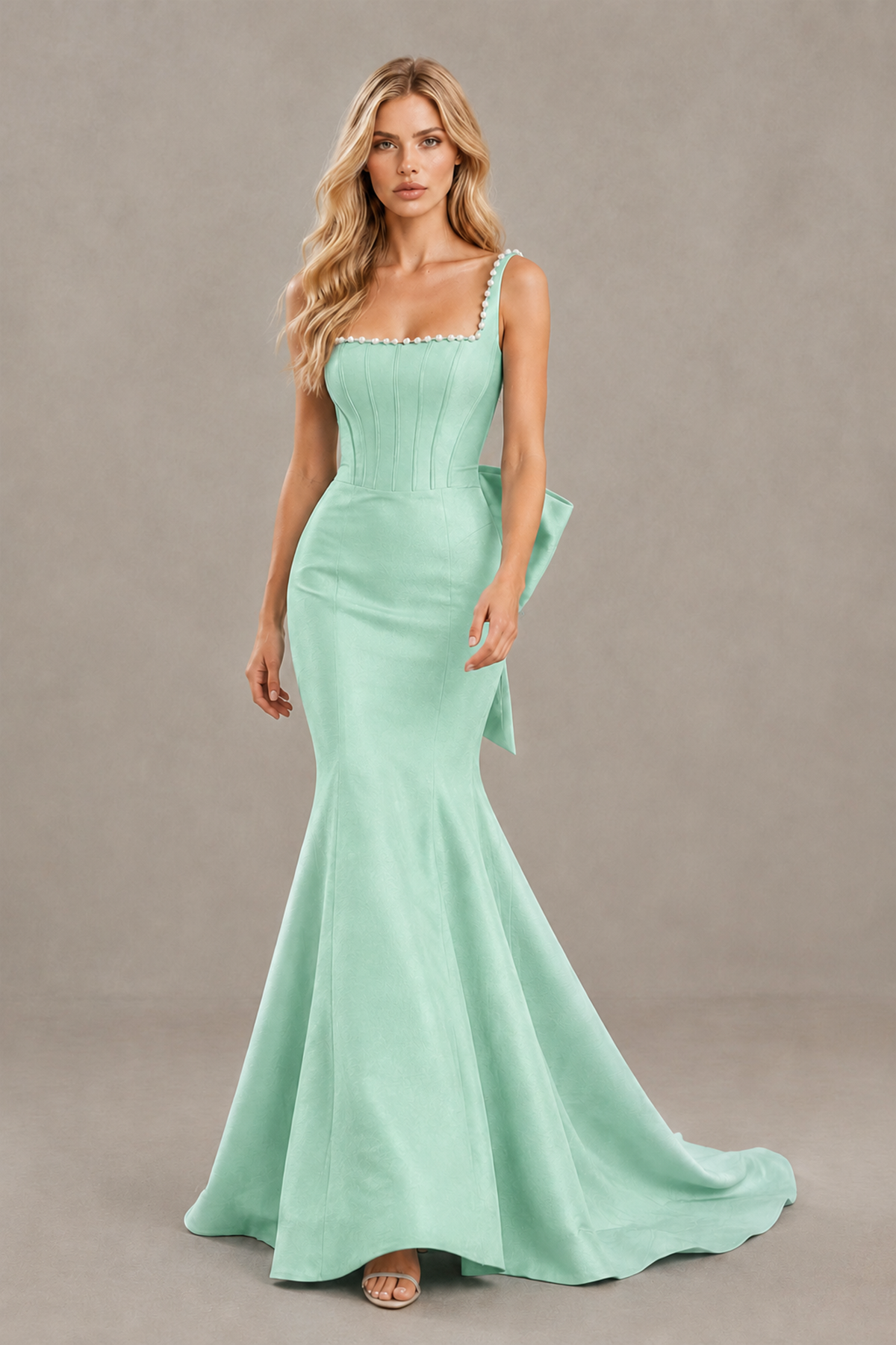 BOLODOO Mint Green Pearl-Trim Mermaid Prom Dress with Back Bow - Mint Green - Mint_Green_4