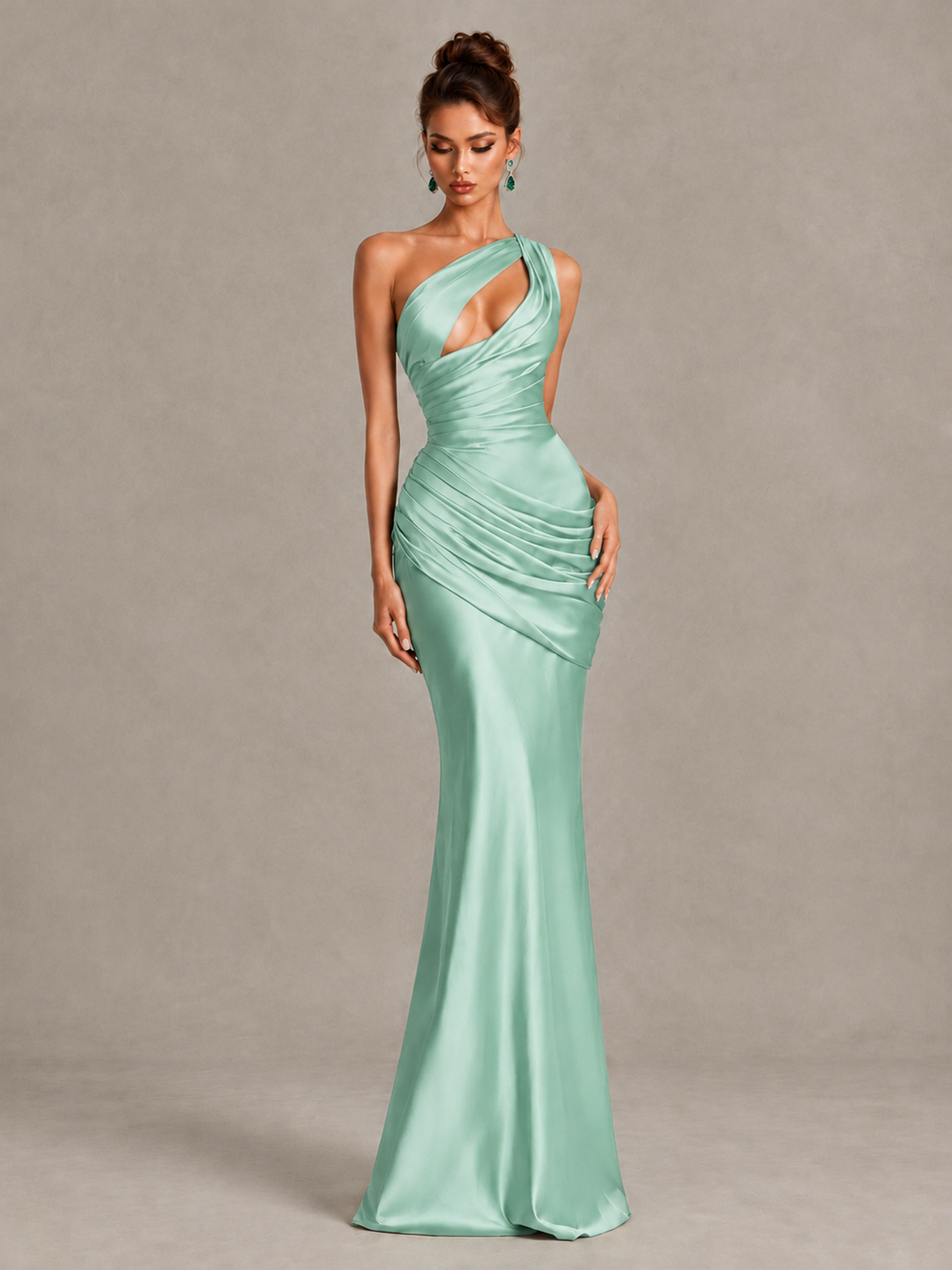 BOLODOO Mint Green One-Shoulder Cutout Satin Mermaid Prom Dress - Mint Green - Mint Green_4