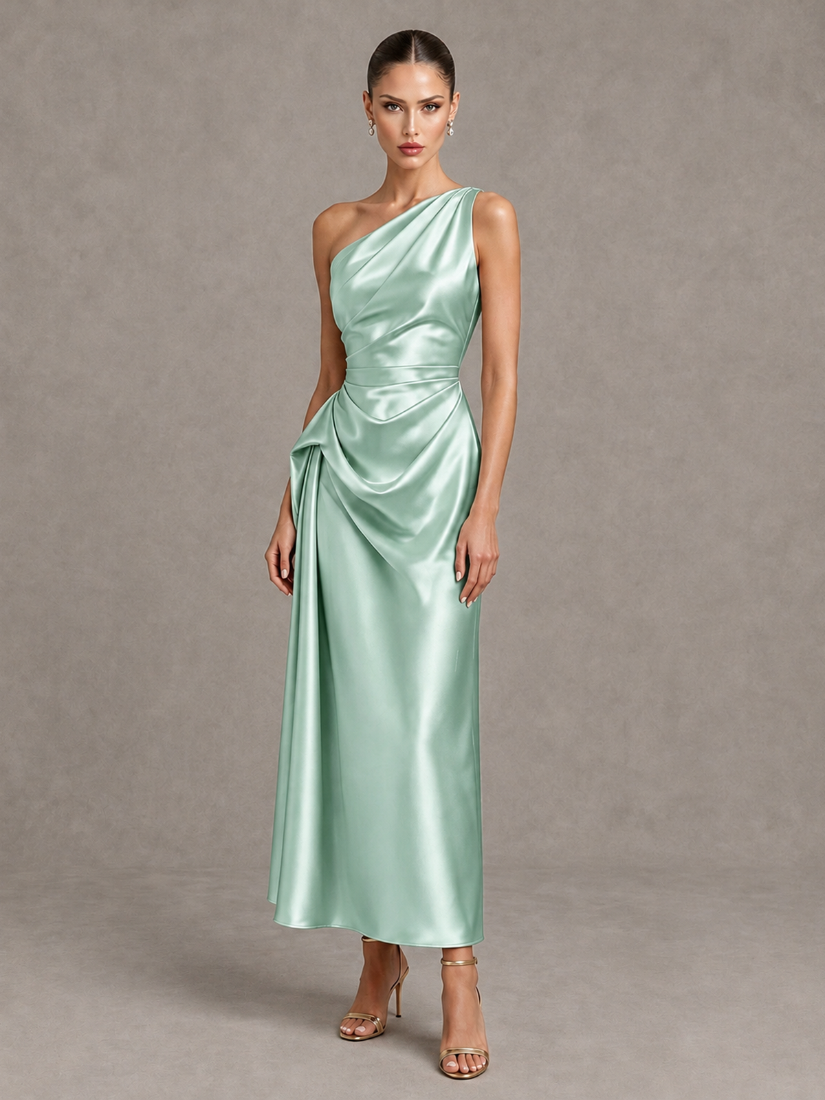 BOLODOO Mint Green One Shoulder Satin Cocktail Dress with Draped A-Line Skirt - Mint Green - Mint Green_4