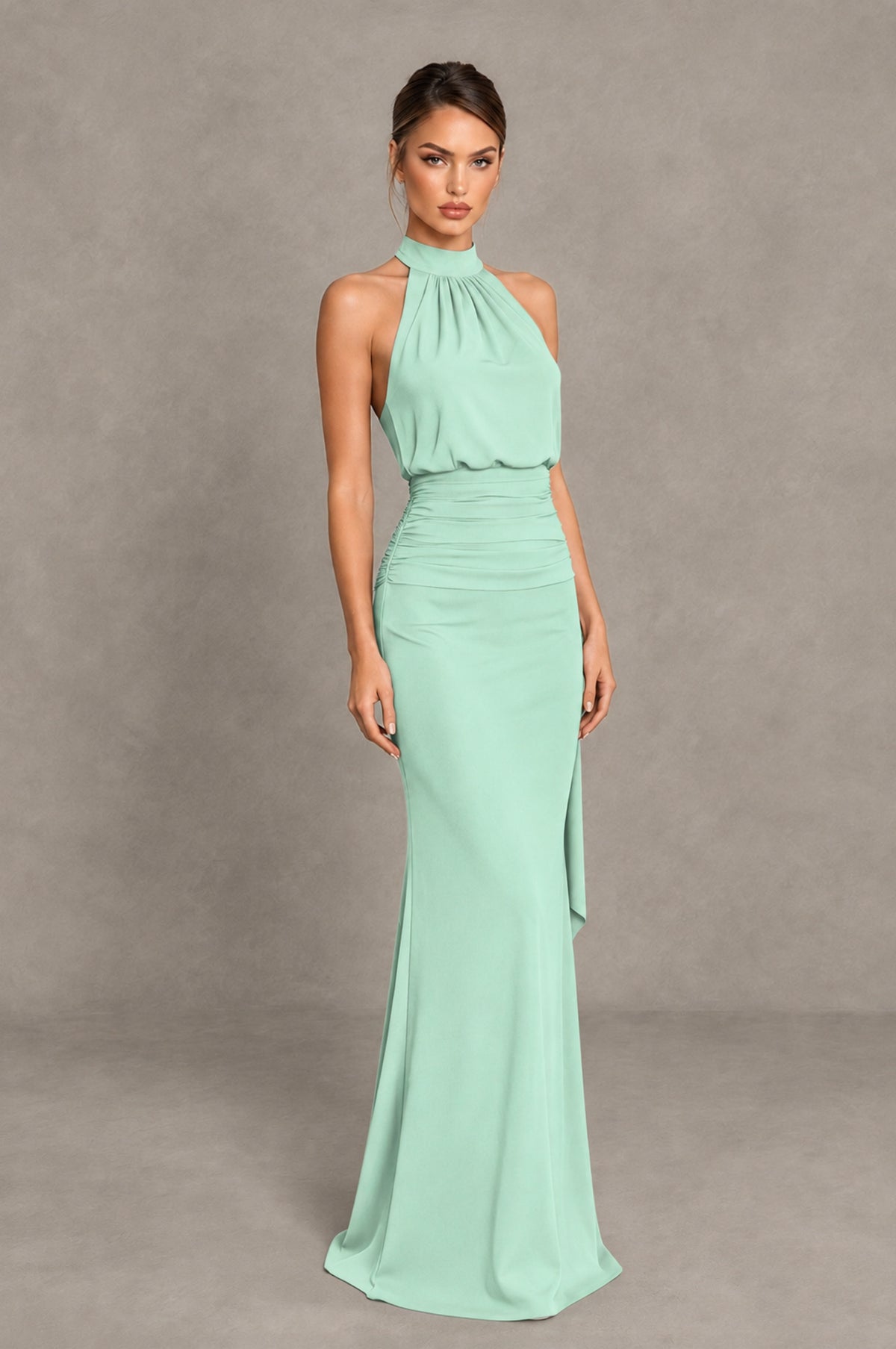 BOLODOO Mint Green Chiffon Halter Maxi Formal Wedding Guest Dress - Mint Green - Mint Green_4