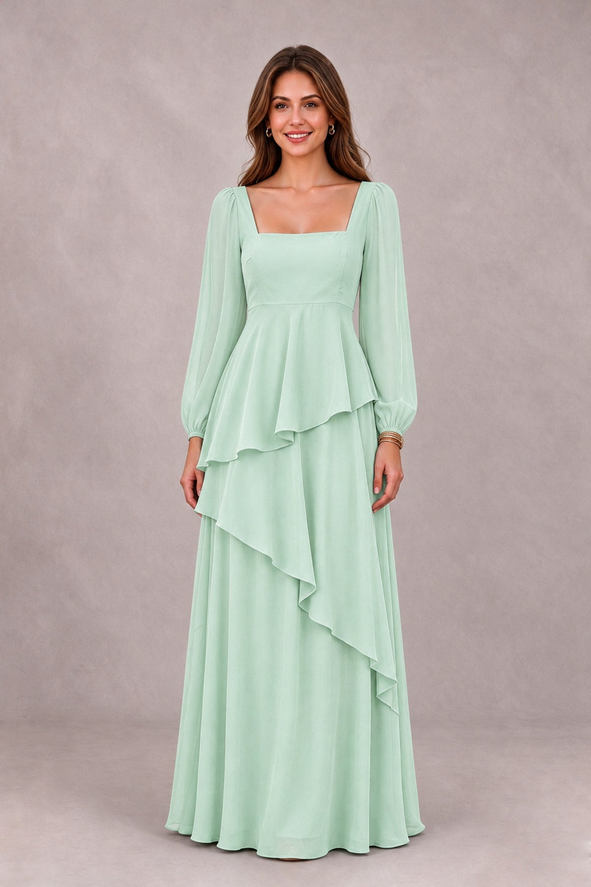 BOLODOO Mint Green Long Sleeve Ruffle Bridesmaid Dresses - Mint Green - Mint Green_4