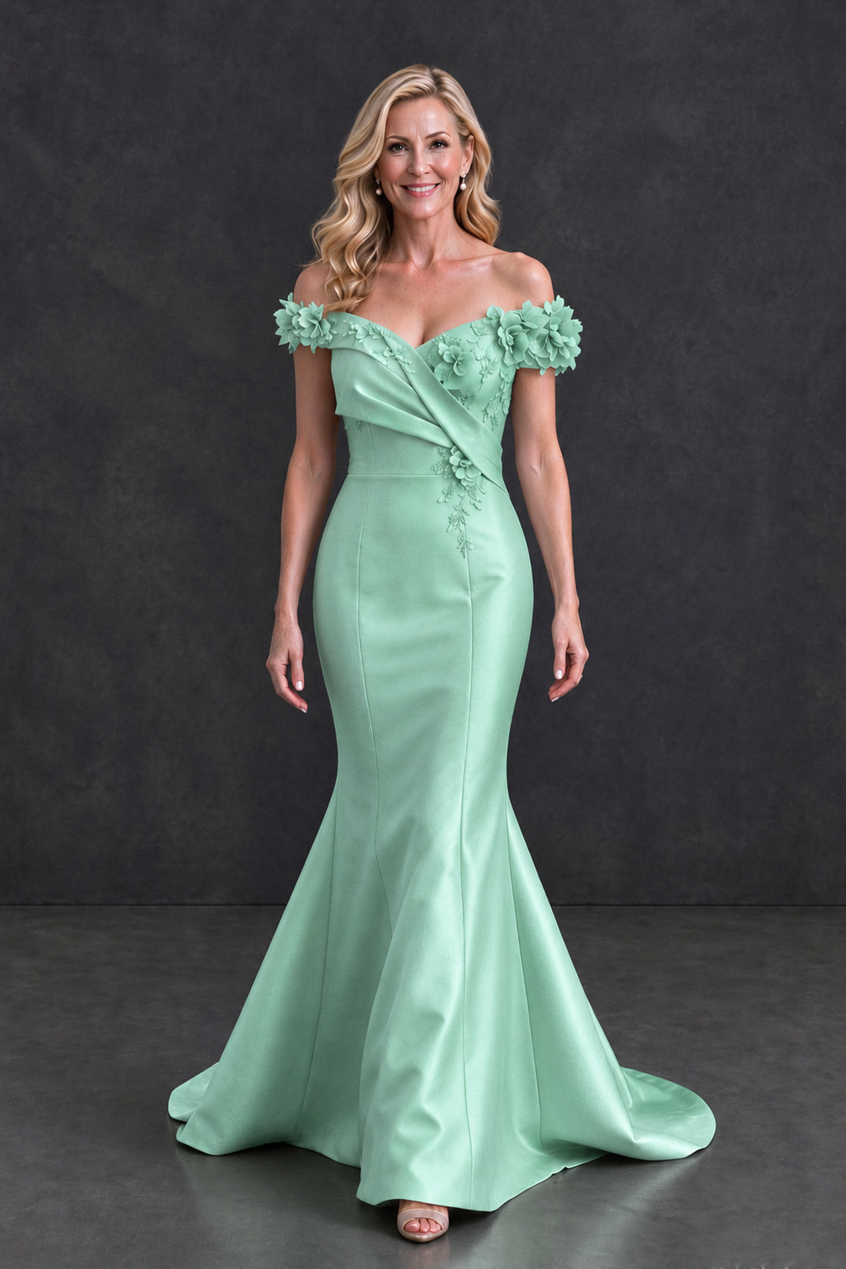 BOLODOO Mint Green Off-Shoulder Floral Mermaid Mother of the Bride Dress - Mint Green - Mint Green_4