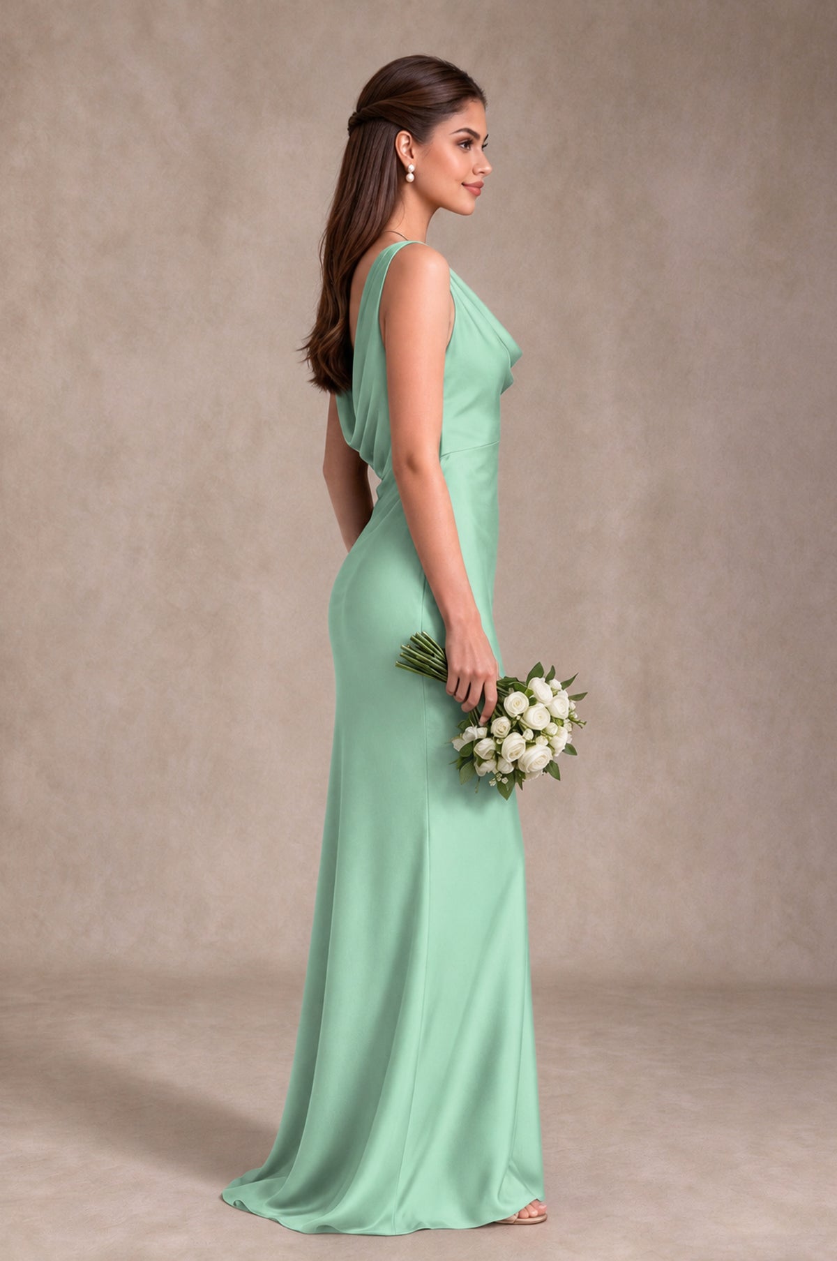 BOLODOO Mint Green Cowl Neck Open Back Satin Bridesmaid Dress - Mint Green - Mint Green_4