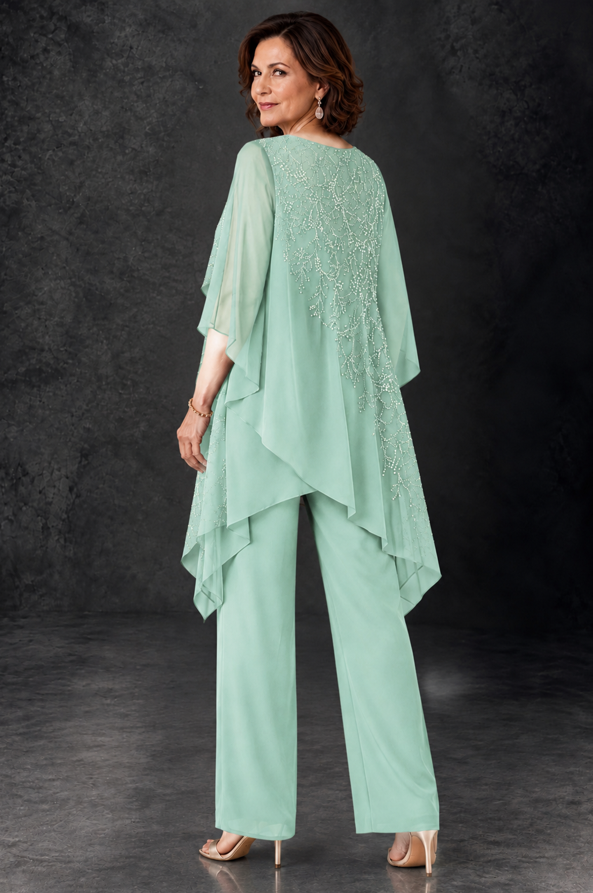 BOLODOO Mint Green Embellished Cape Pant Suit for Mother of the Bride - Mint Green - Mint_Green_4